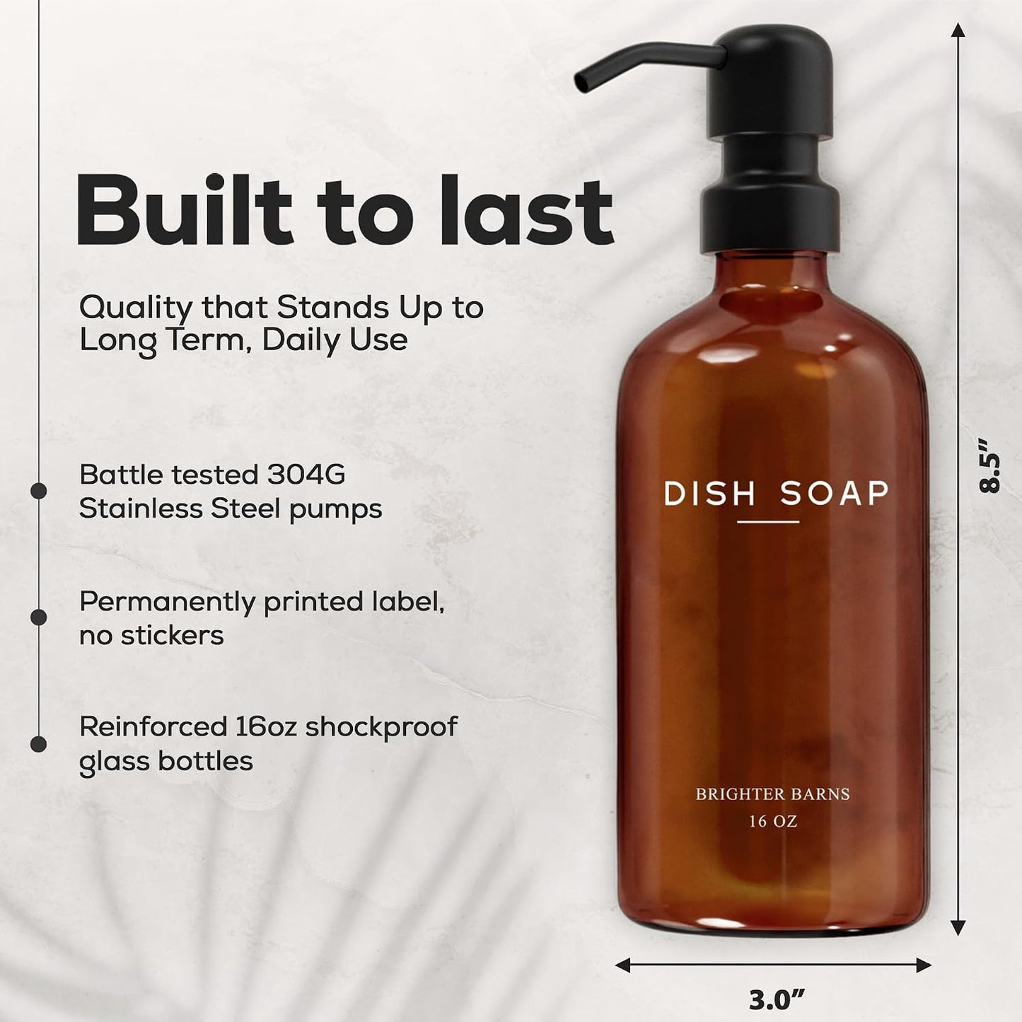 Amber Glass Hand and Dish Soap Dispenser Set by Brighter Barns - Modern Kitchen Decor & Accessories for Airbnb, RV