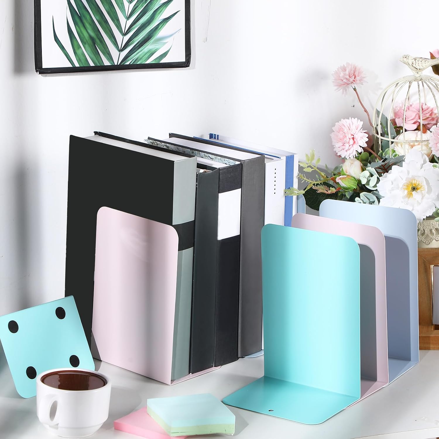6 Pairs Metal Bookends Book Stopper / Macaron Colors