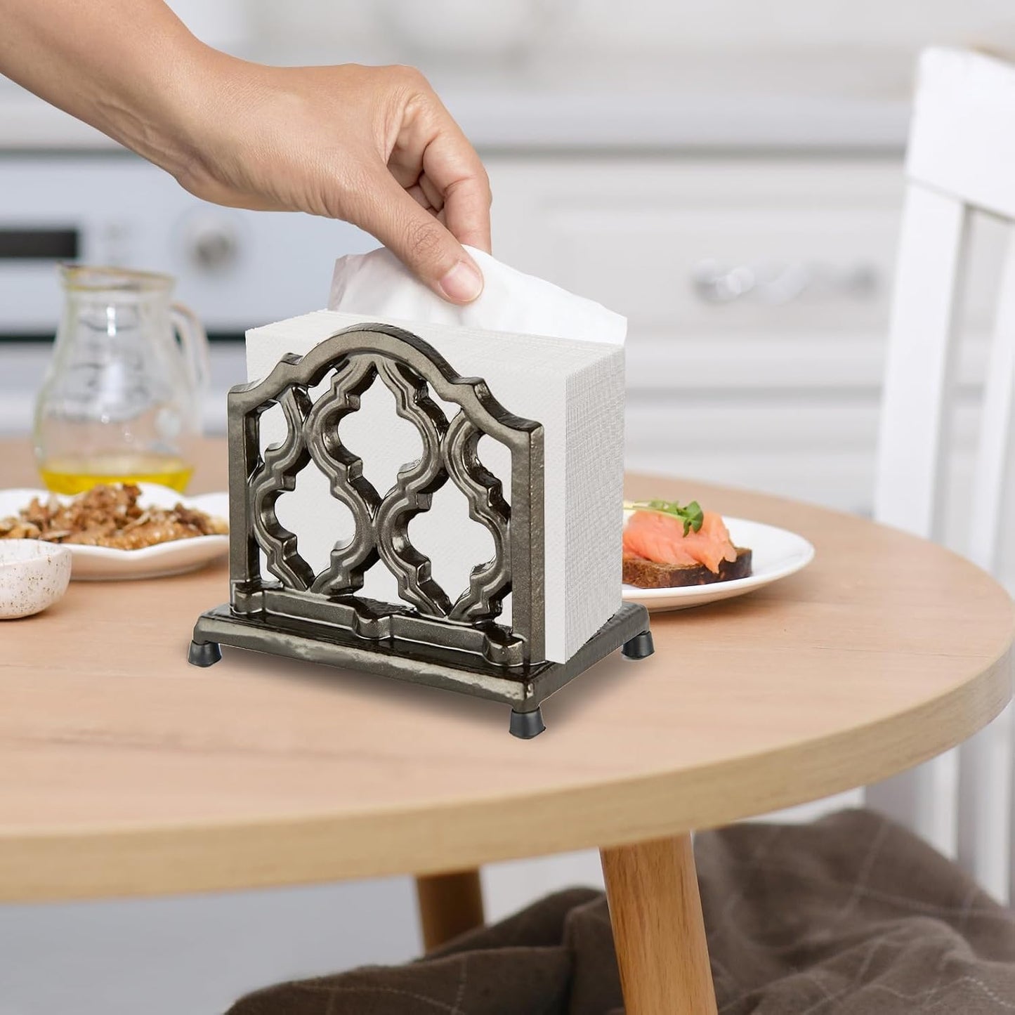 Vintage Metal Napkin Holder Cast Iron Napkin Holder Organizer / Coffee Gold / Quatrefoil Trellis