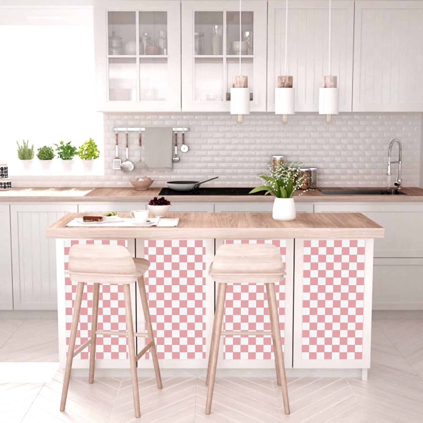 Checkerboard Peel and Stick Wallpaper " and White Contact Paper Self-Adhesive / 17.3 x 300 / Pink