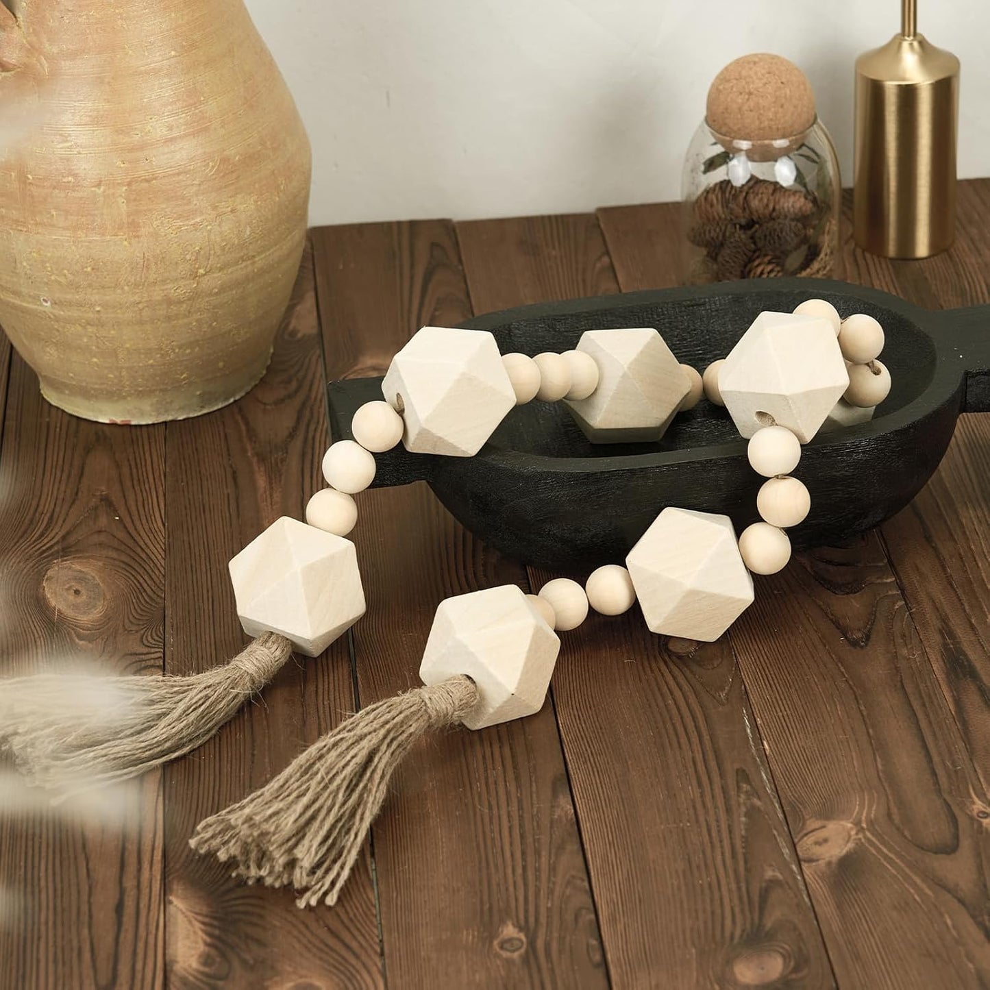 Extra Large Wood Bead Garland / 6 Nature Beige Octagon / 42 Inches