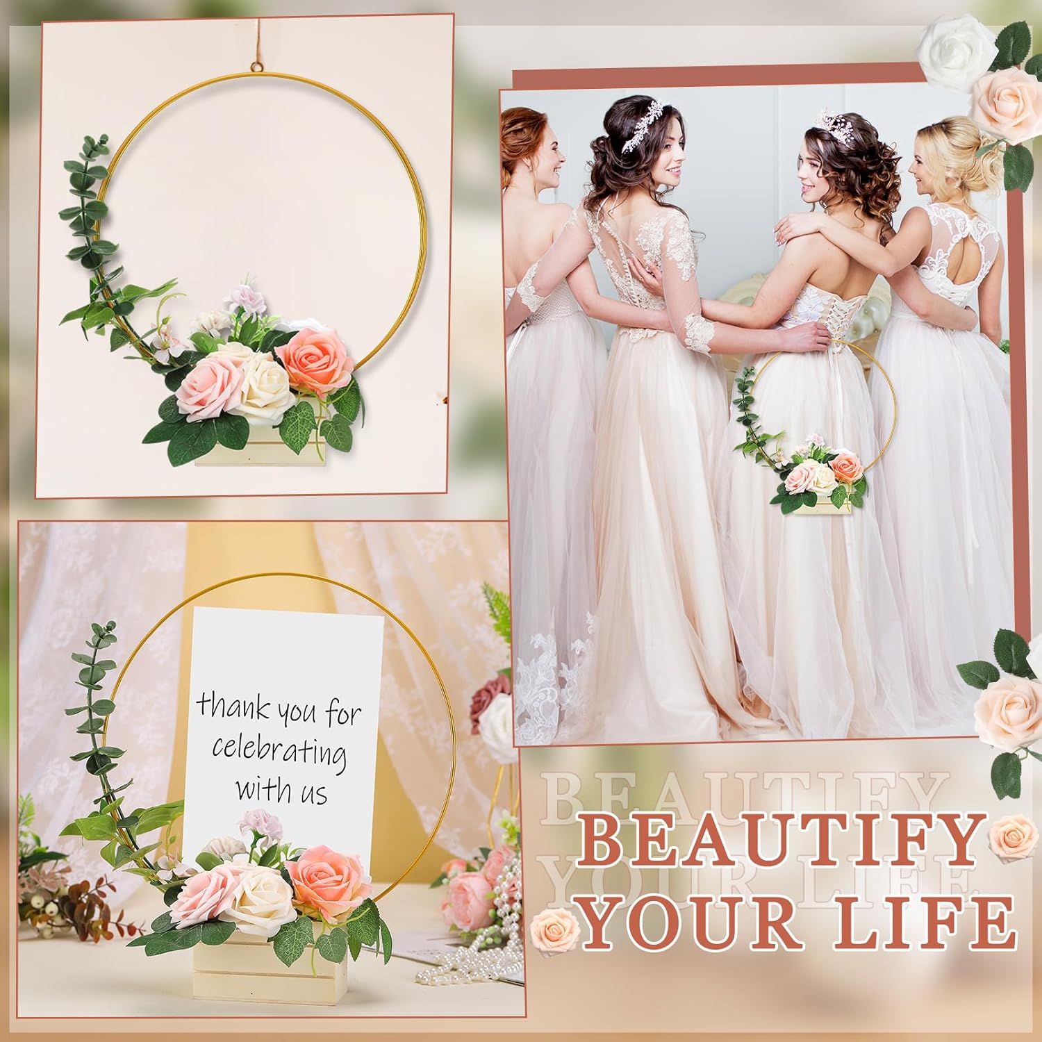 Stand / Metal Floral Hoop Centerpiece / 10 Inches / Gold / Set of 12