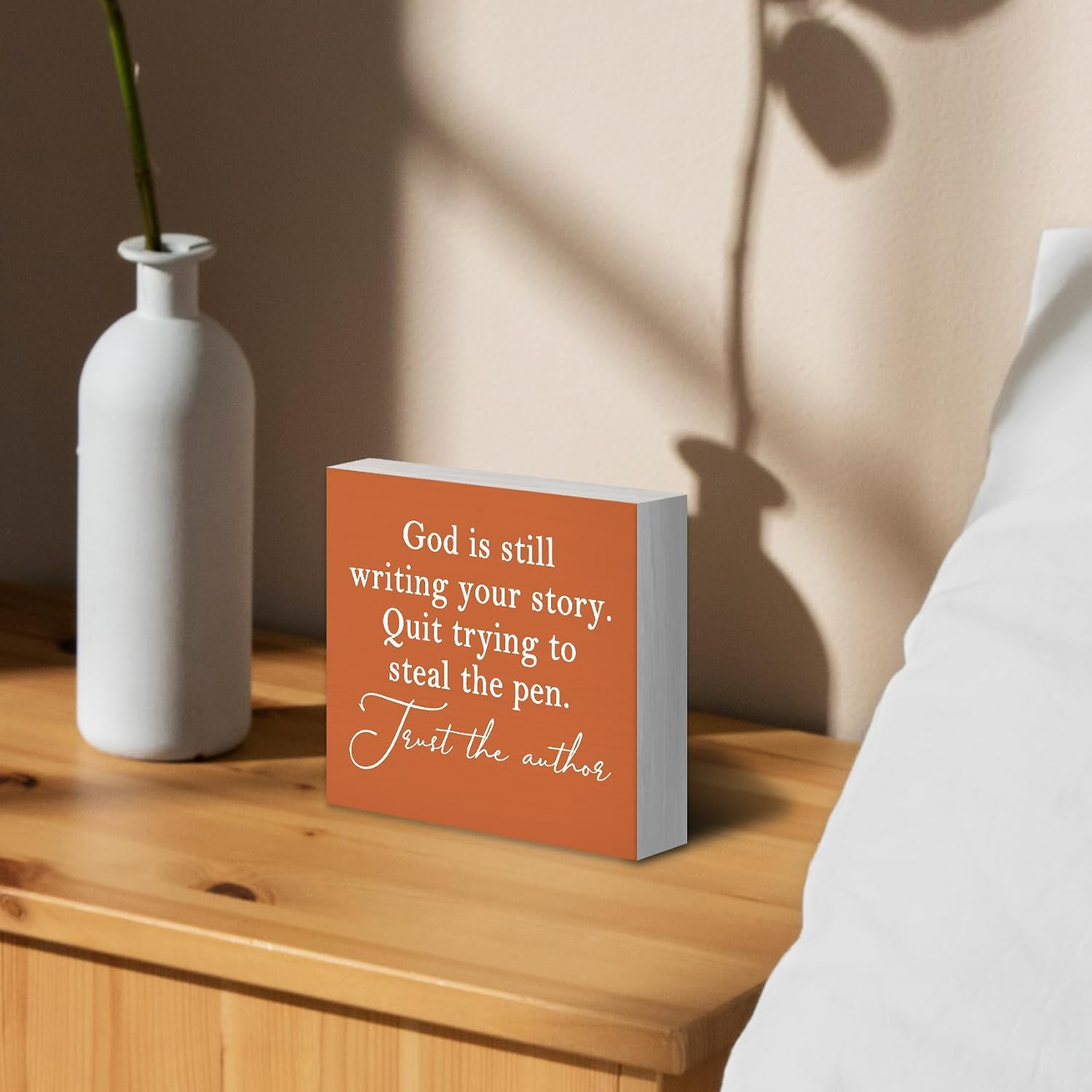 God Is Still Writing Your Story Wood Box Sign Desk Decor / 5 x 5 / Colour 07 / Orange