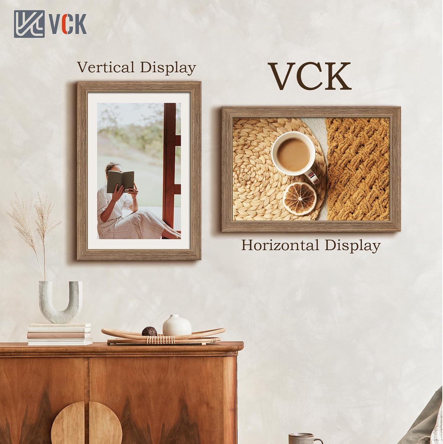 VCK 12x18 Frames 3 Pack, Walnut Poster Frame MDF Wood with Polished Plexiglass, Wall Mounting Horizontal & Vertical
