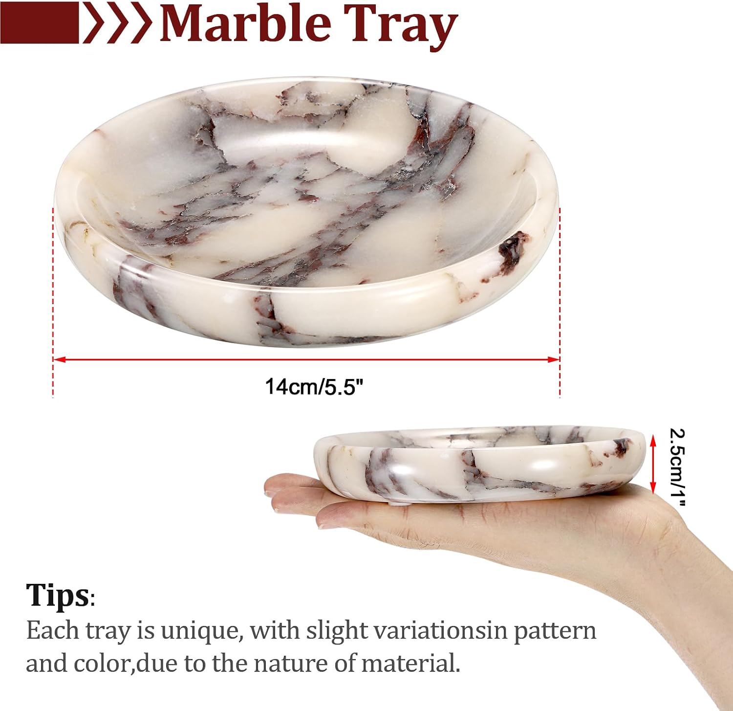 Decorative Key Holder for Entryway Table Round Key Bowl Marble Nightstand / Calacatta Viola / 5.5
