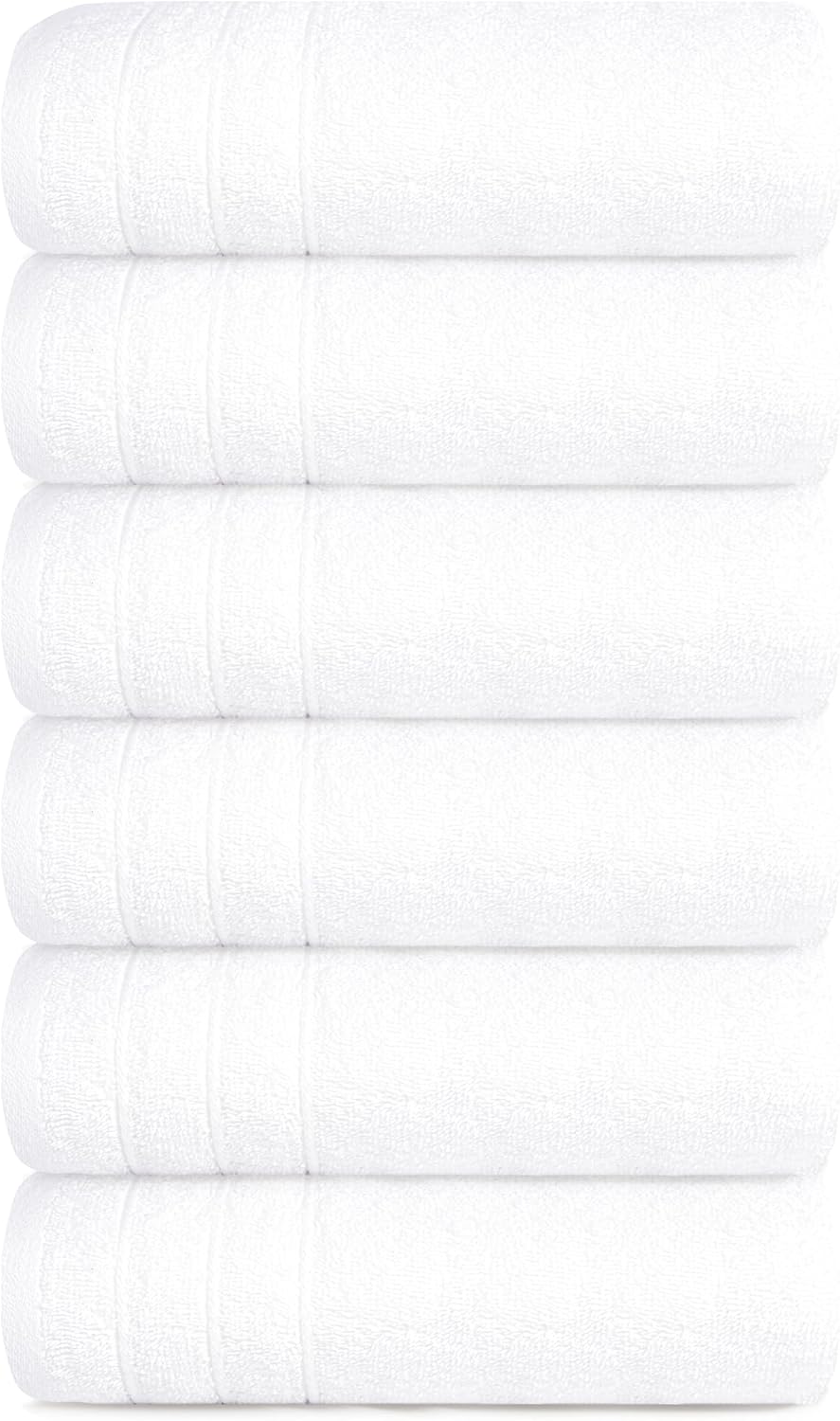 6 Piece Hand Towels Set 16 x 28 Inches, White | 100% Cotton, Lighter Weight, Quick to Dry, 16 x 28 Inches, Super Soft &