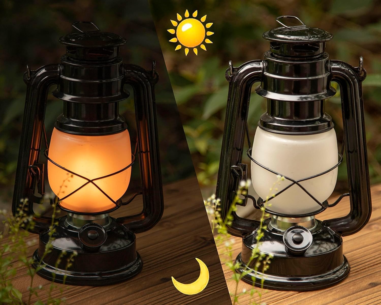 YAKii LED Vintage Flame Lantern Metal Outdoor Hanging Lantern with Dancing Flame Battery Operated Halloween Outdoor