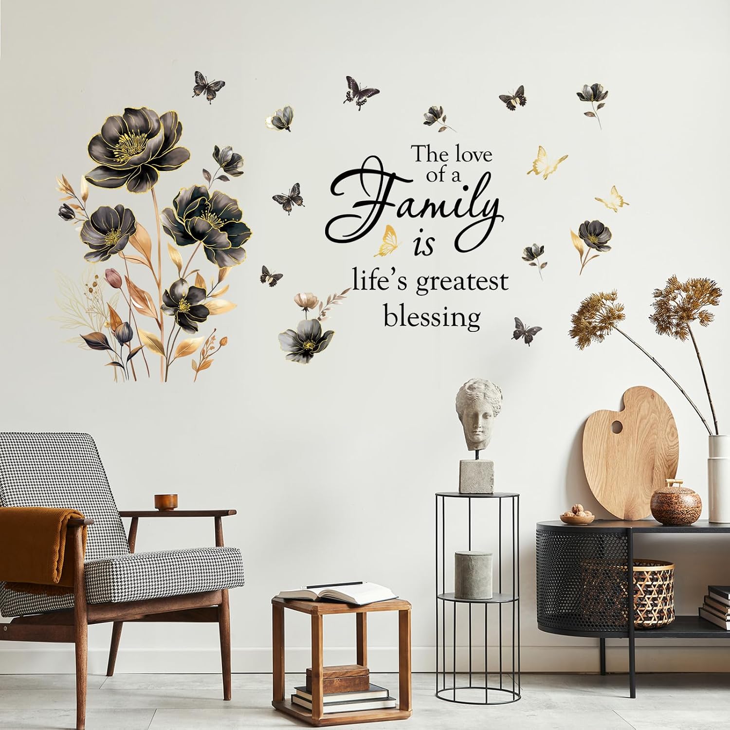 2 Sheets Family Wall Art Decal Floral Quote Family Life's Greatest Blessing Wall Stickers Removable