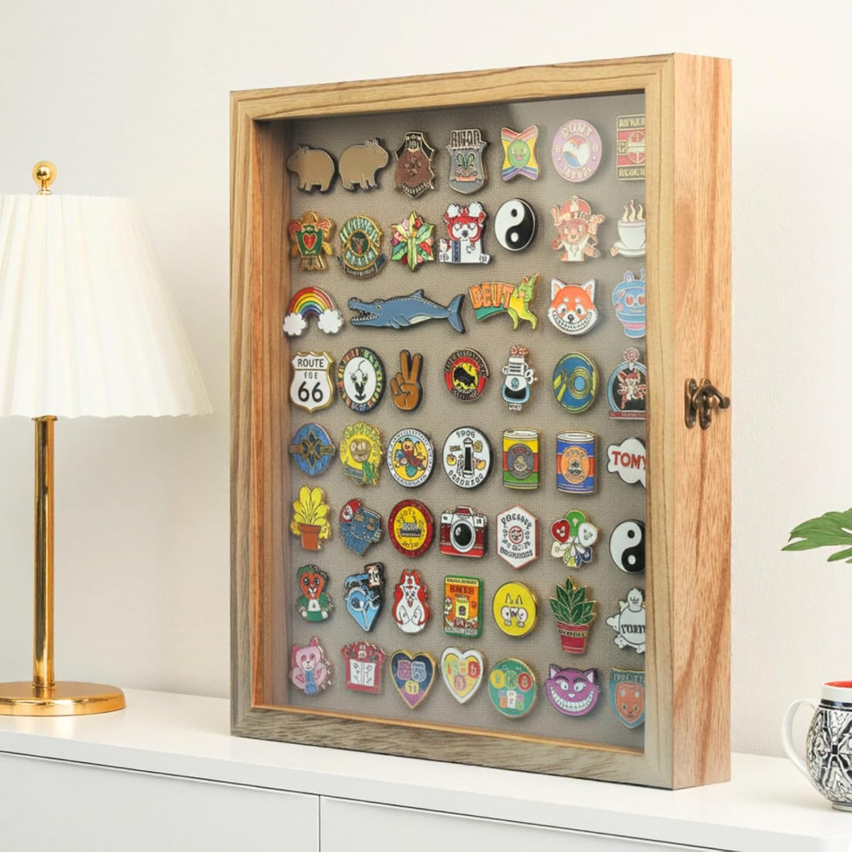 16x20 Nature Wood Shadow Box Frame, 1.57" Deep Glass Door with Lock | Solid Hardwood, Front Glass Door & Lock, Linen