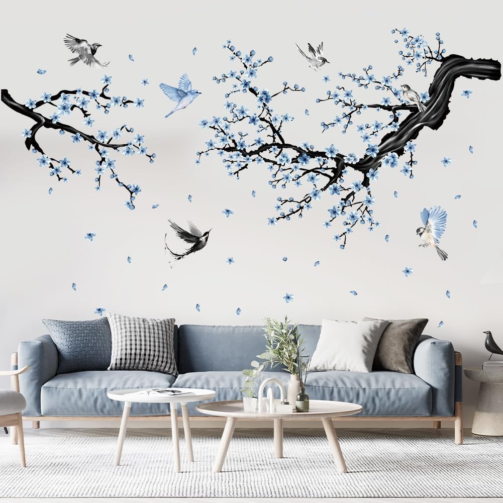Floral Wall Sticker Hanging Vine Room Decor Large Tree Branch Wall Decals Peel / Flower / Blue