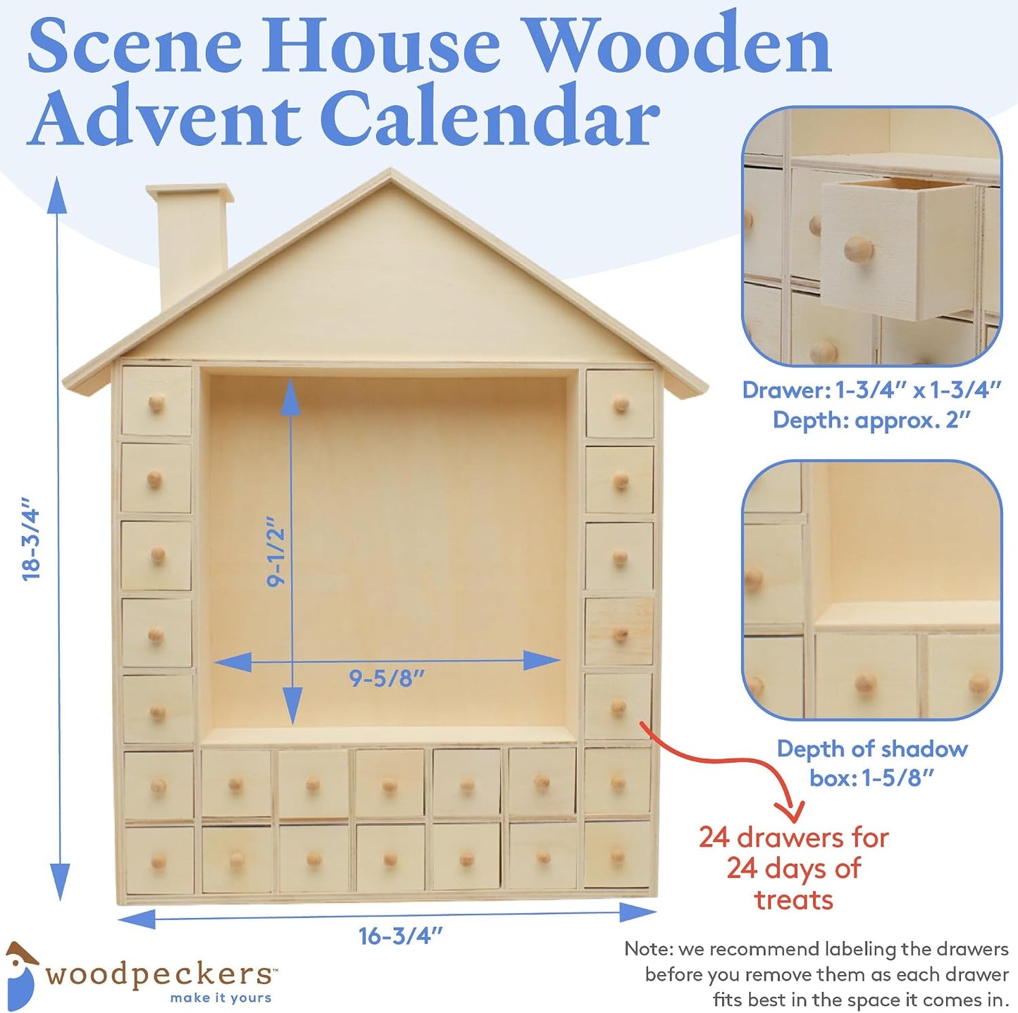 Advent Calendar 2024, Wooden Advent Calendars, Scene House 18 3/4" x 16 3/4", Pack of 1 Christmas Advent Calendar 2024