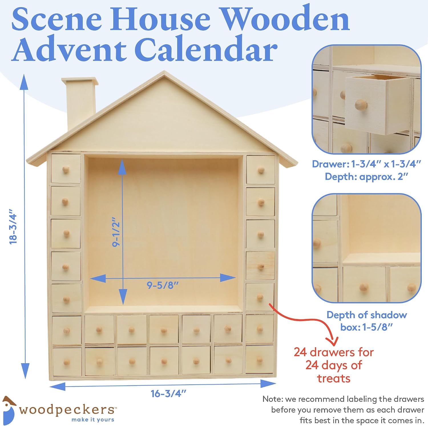 Advent Calendar 2024, Wooden Advent Calendars, Scene House 18 3/4 Inch x 16 3/4 Inch, Pack of 2 Christmas Advent