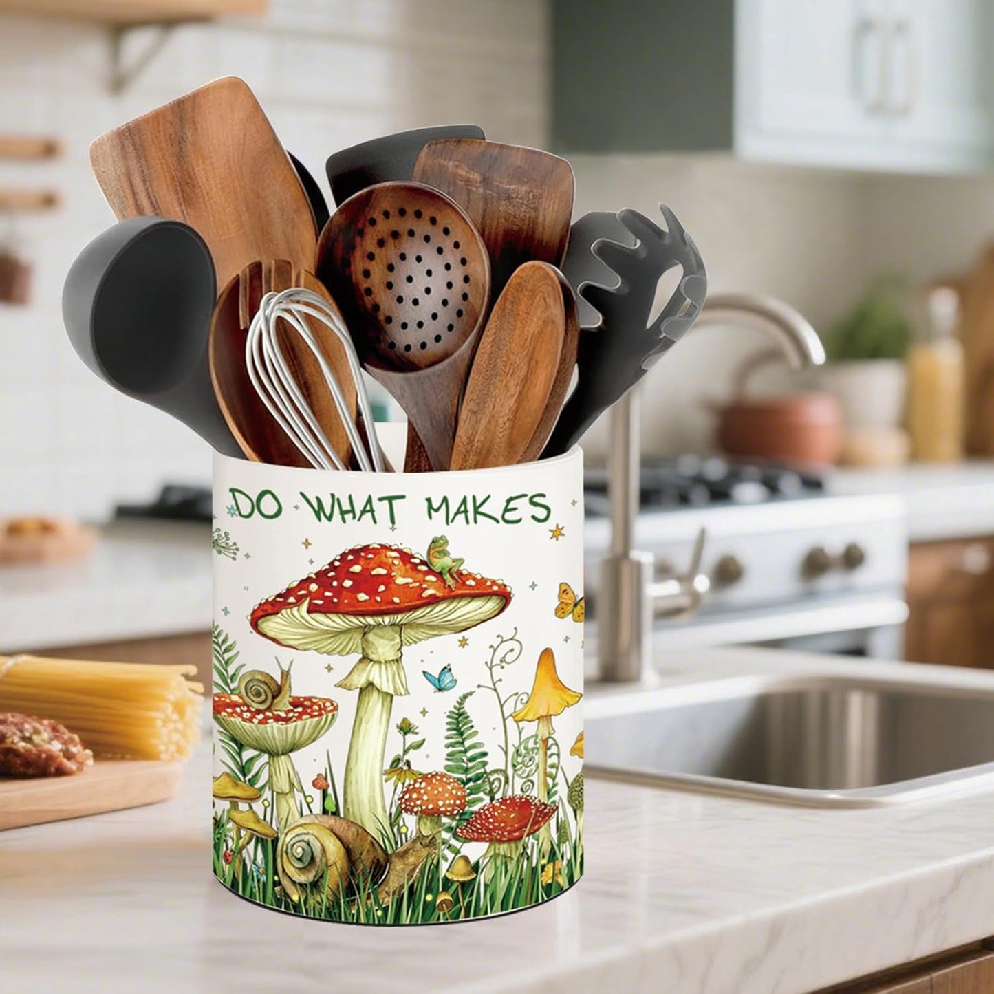 Ceramic Utensil Holder / Mshroom-new / 6.5 Inch