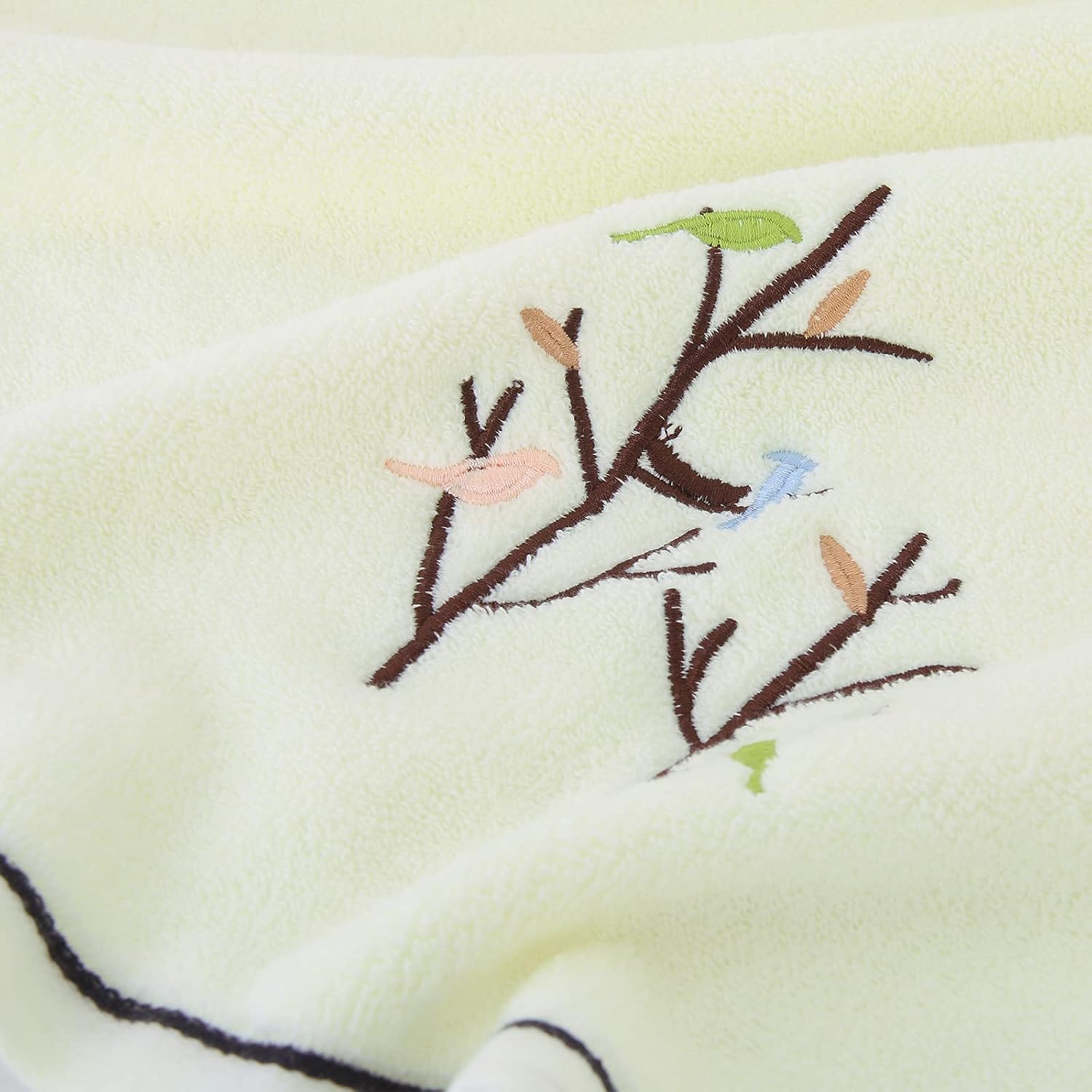 Bath Towel Embroidered Bird Tree Pattern 100% Cotton Soft Absorbent Decorative Towels for Bathroom 27.6 x 55 Inch