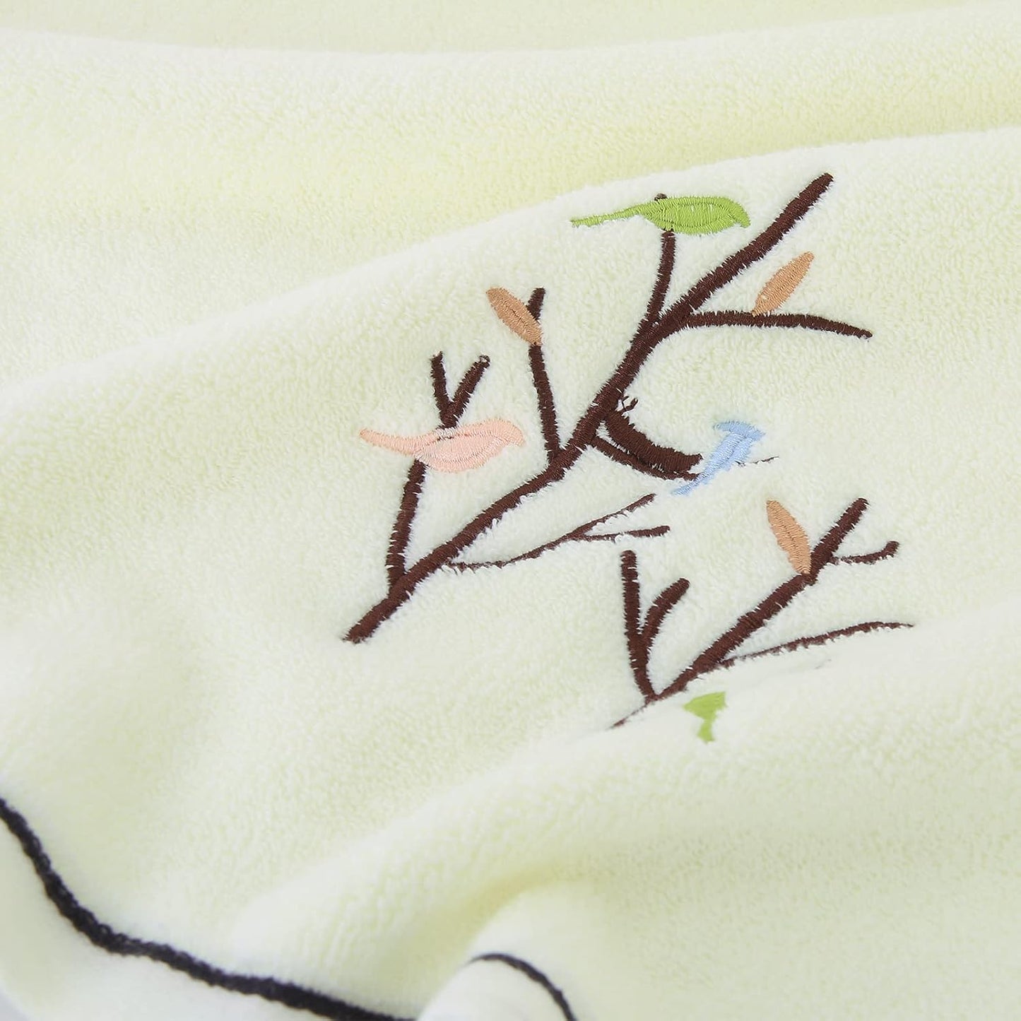 Bath Hand Towel Set of 3 Embroidered Bird Tree Pattern 100% Cotton Soft Absorbent Decorative Towels for Bathroom (Light