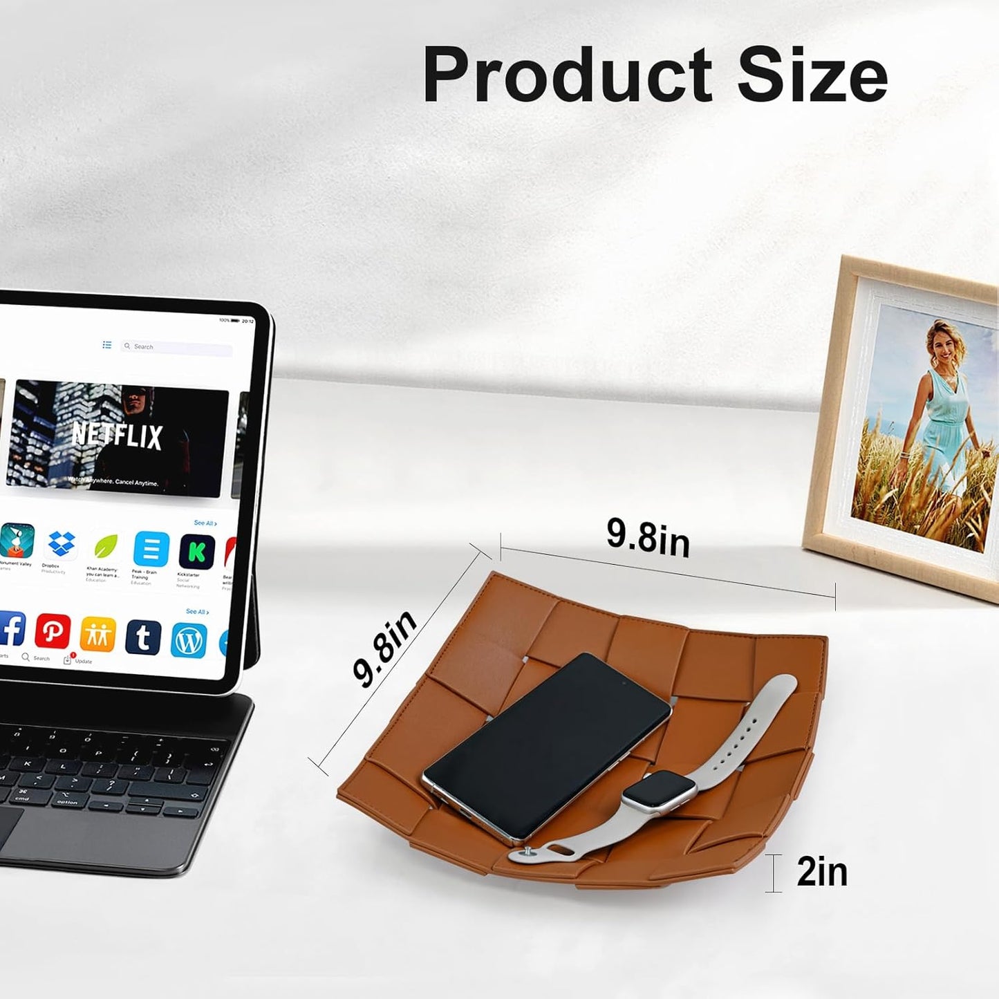 Valet Tray PU Leather Key Holder Bowl for Men and Women Entryway Table Nightstand Catchall / Brown