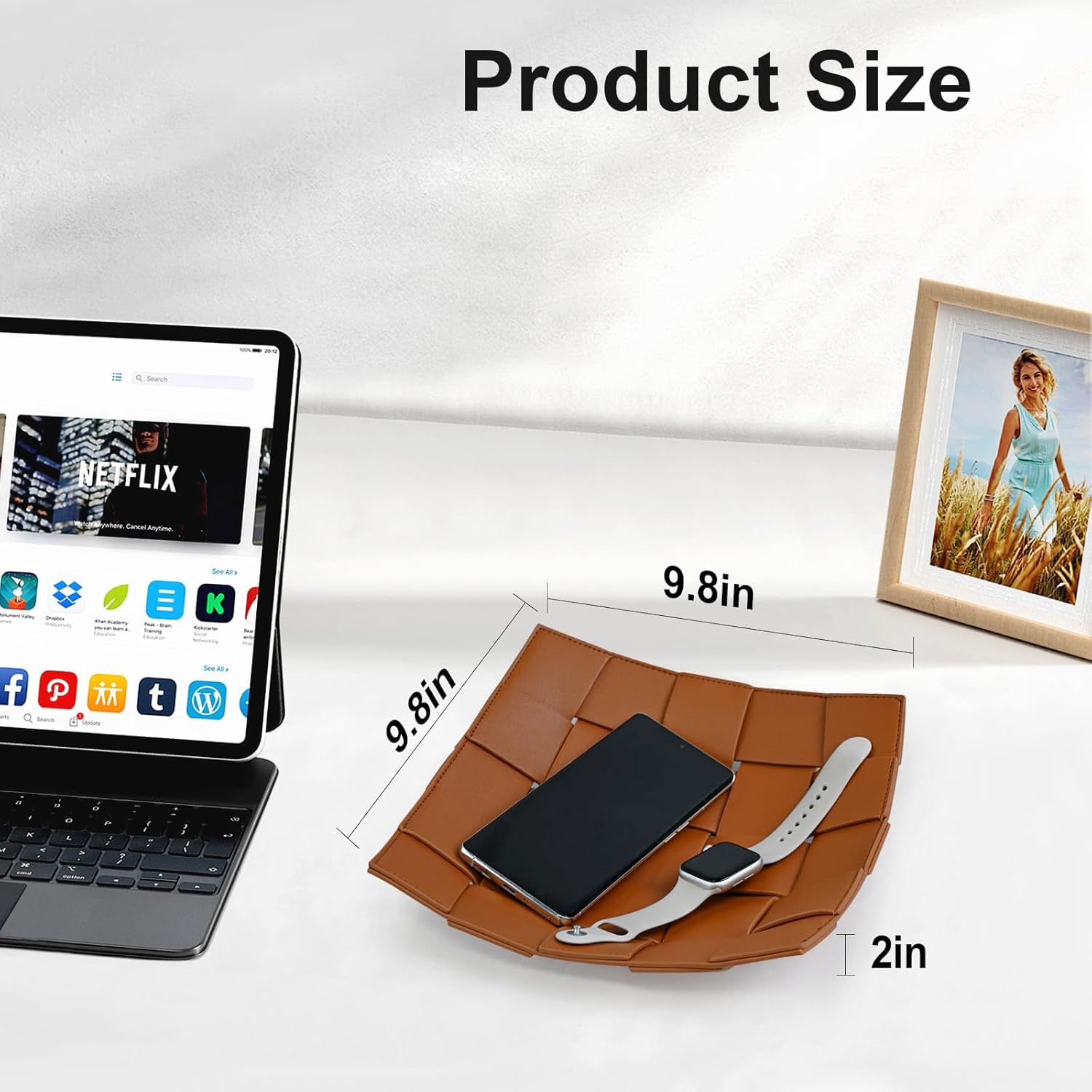 Valet Tray PU Leather Key Holder Bowl for Men and Women Entryway Table Nightstand Catchall / Brown