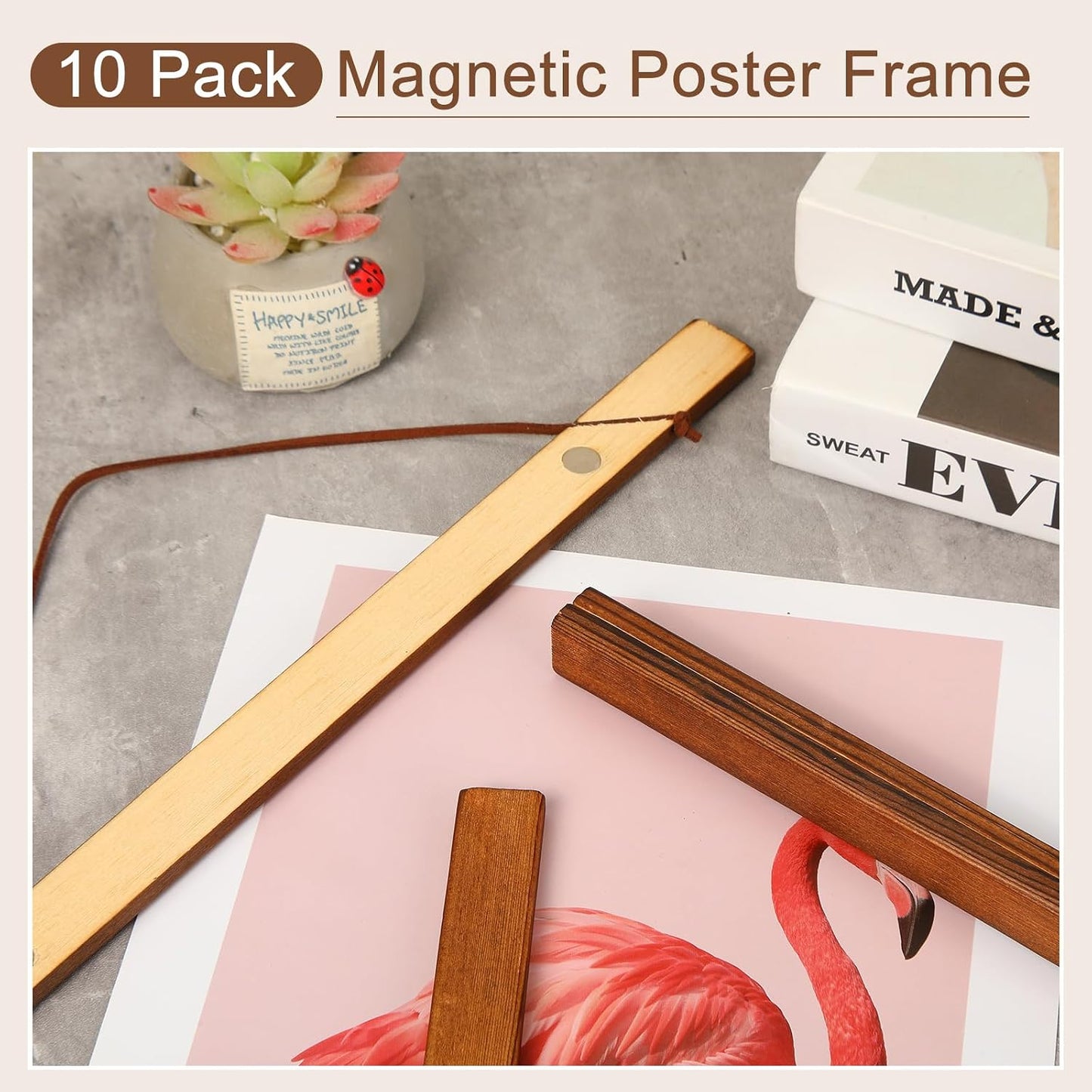 Thyle 10 Pack Magnet Poster Hanger Frame 20x28 20x30 20x24 Light Pine Wood Magnetic Rails Hanging Frame with Rope