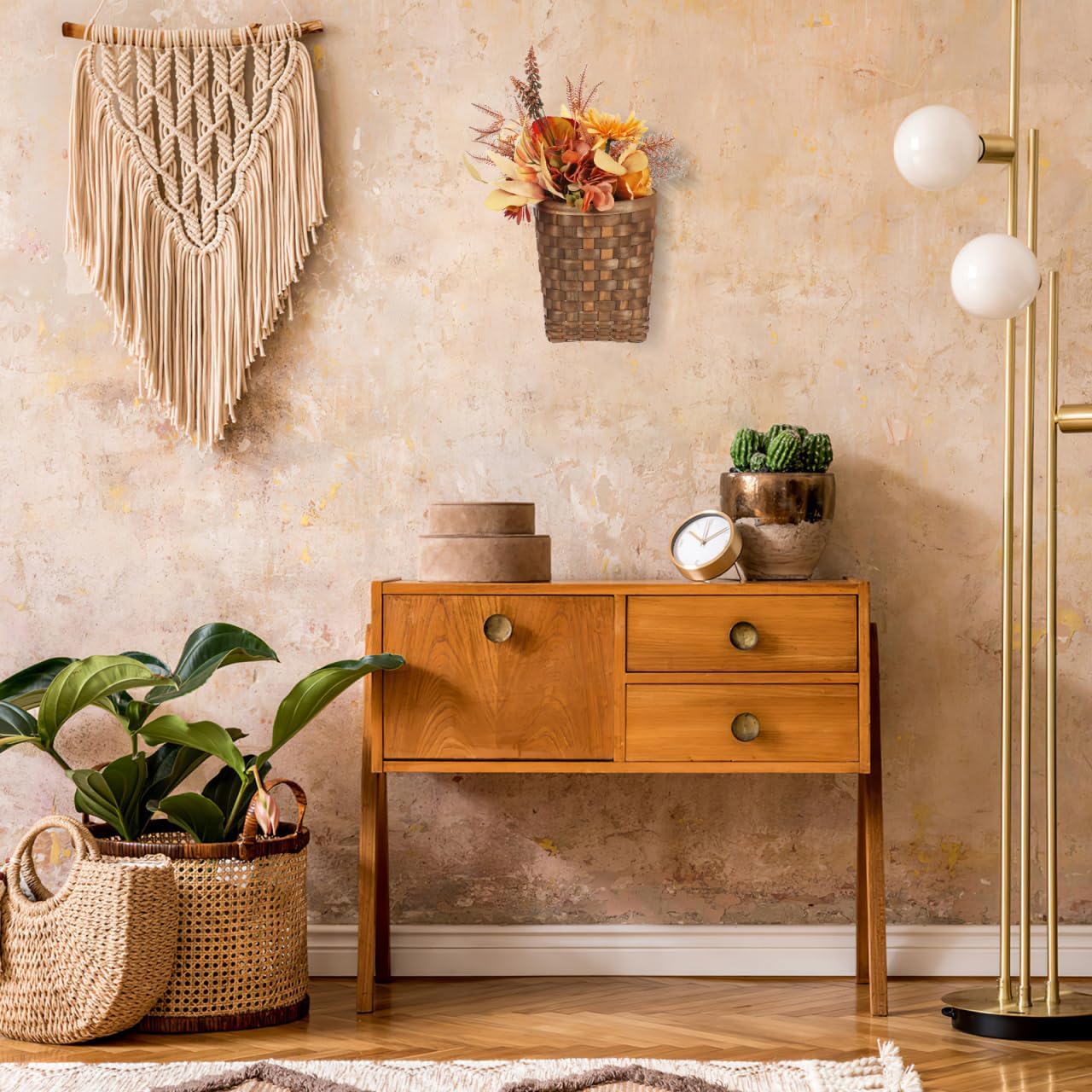 Mini Vintage Woven Wall Basket / Light Brown / 26.00 x 15.00 x 6.00 / CM