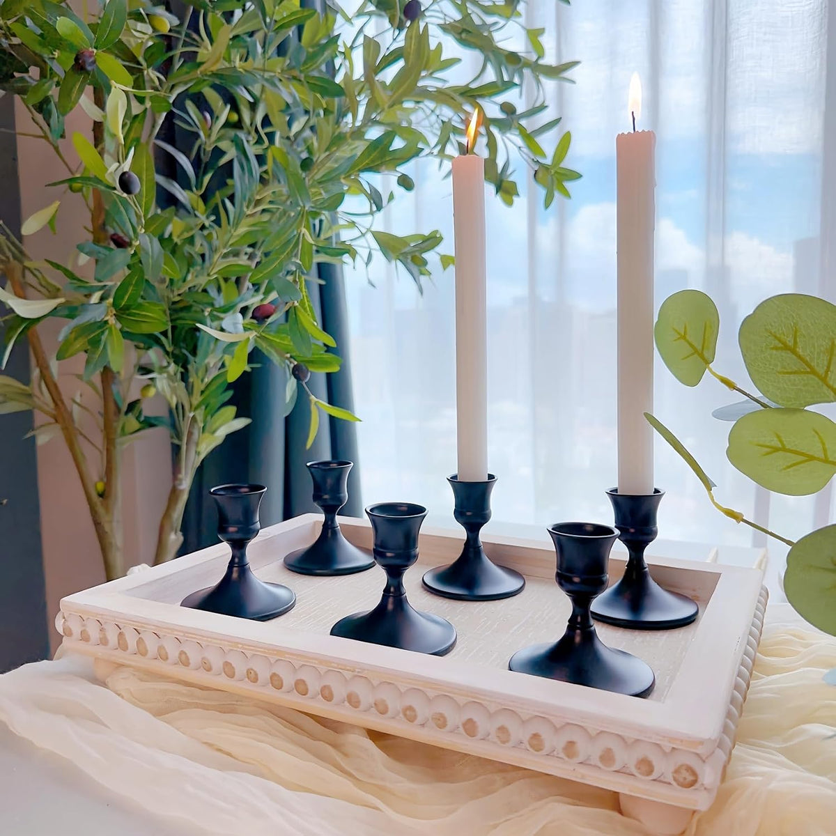 Black Candlestick Holders, Small Taper Candle Holders, Bulk 24-Pack | Vintage metal candle holders with stable bases