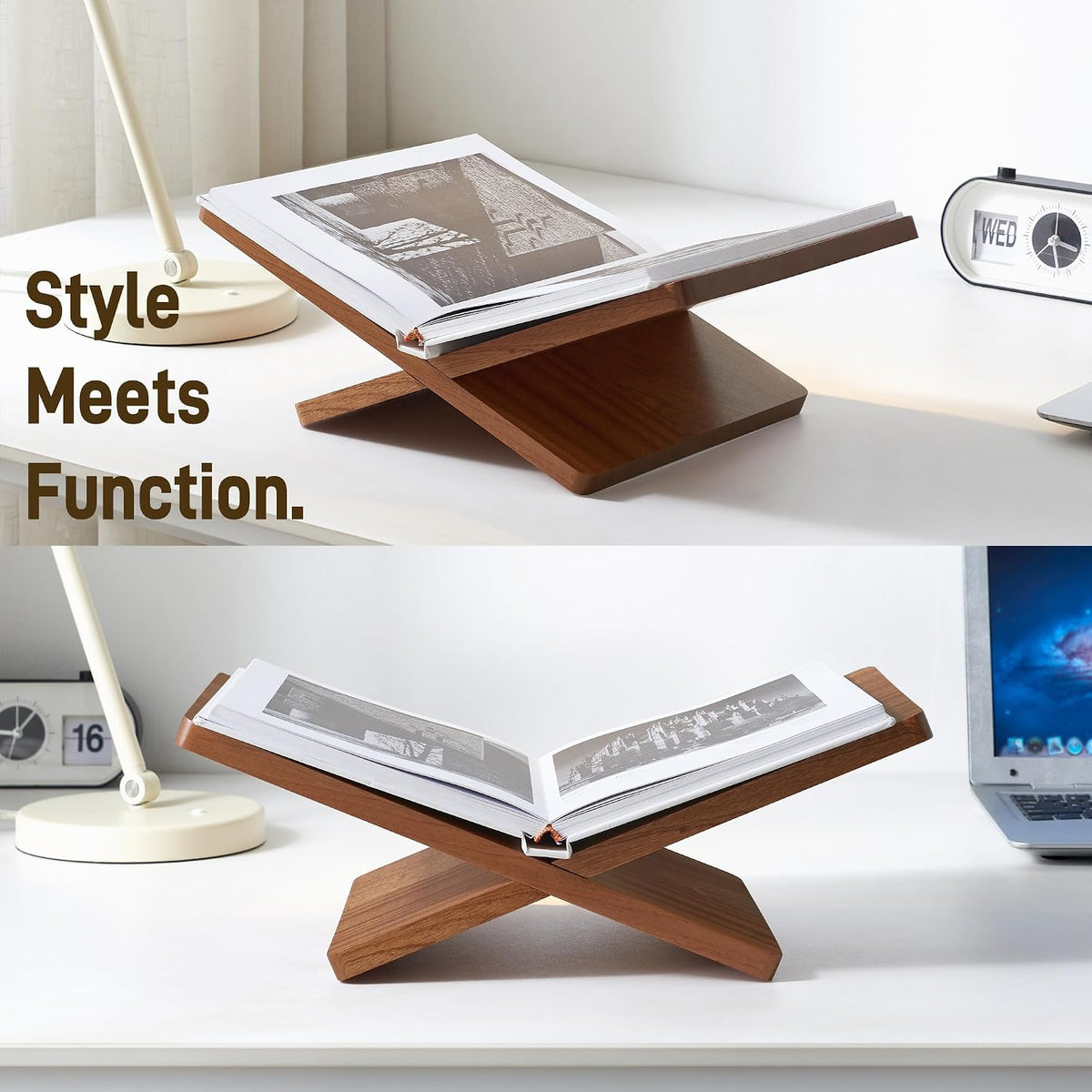 Solid Wooden Book Stand 16" x 9.5" x 6" Extra Large Display Stand | Open Book Holder Stand, Wood Book Display Stand for