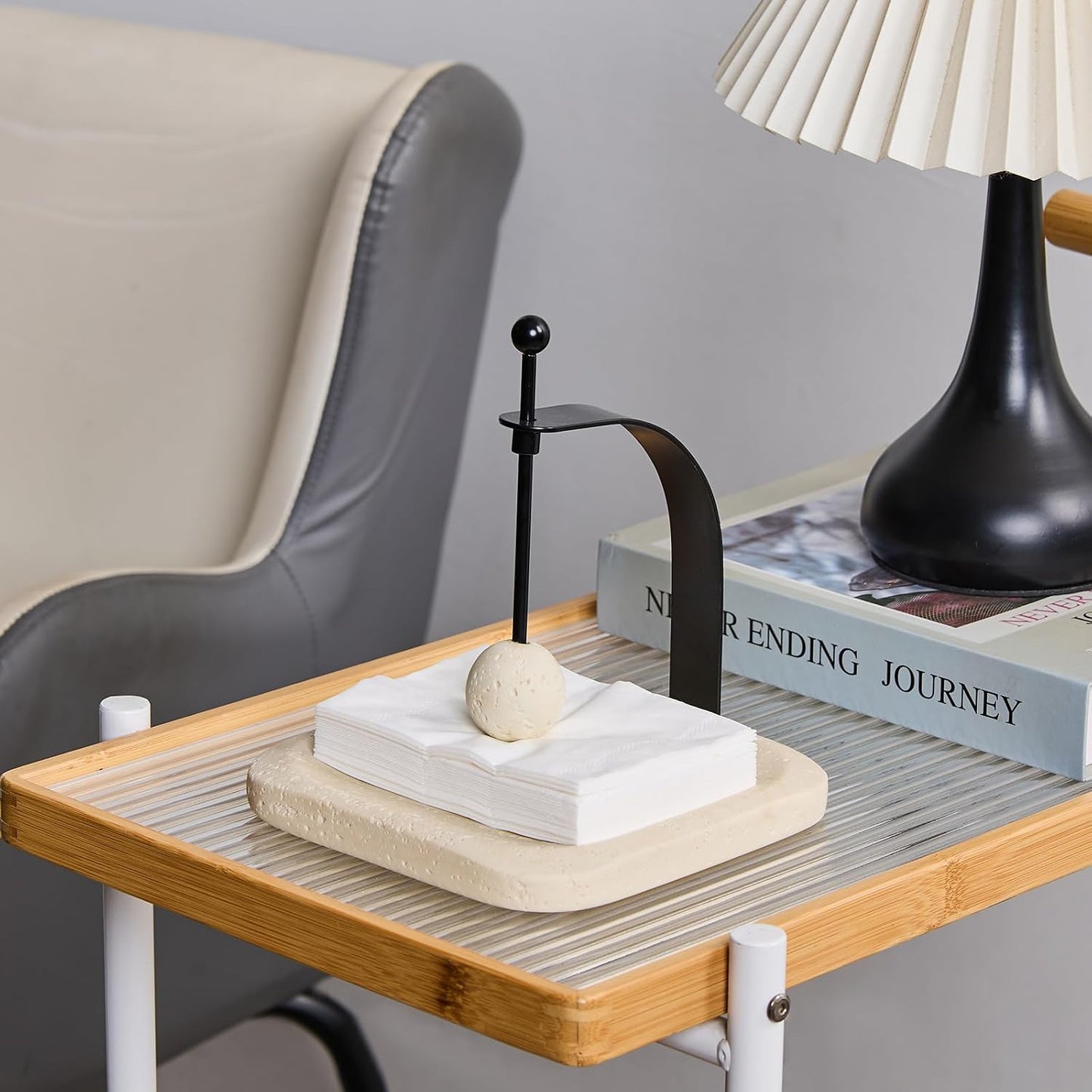 Natural Travertine Napkin Holder / Beige Travertine / 7 x 7