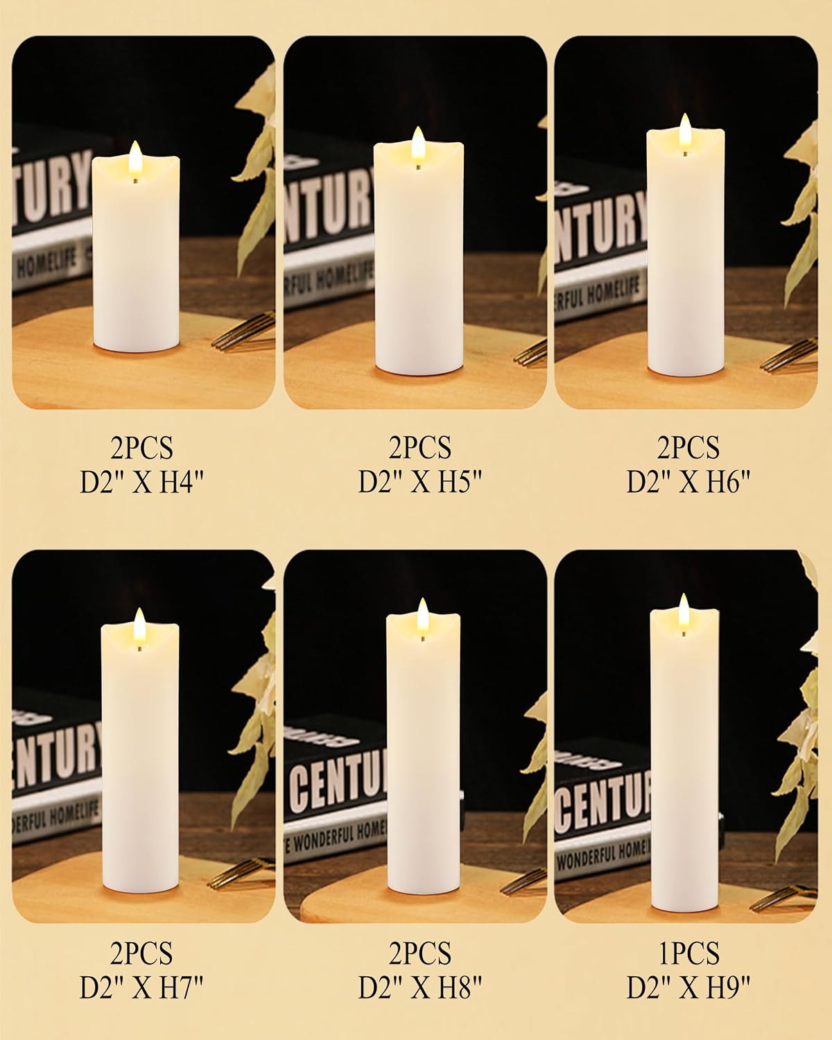 Gmnee 9-Pack Flickering Flameless Candles with Remote Timer, LED, Real Wax | 2" Diameter White Pillar Candles, Fake