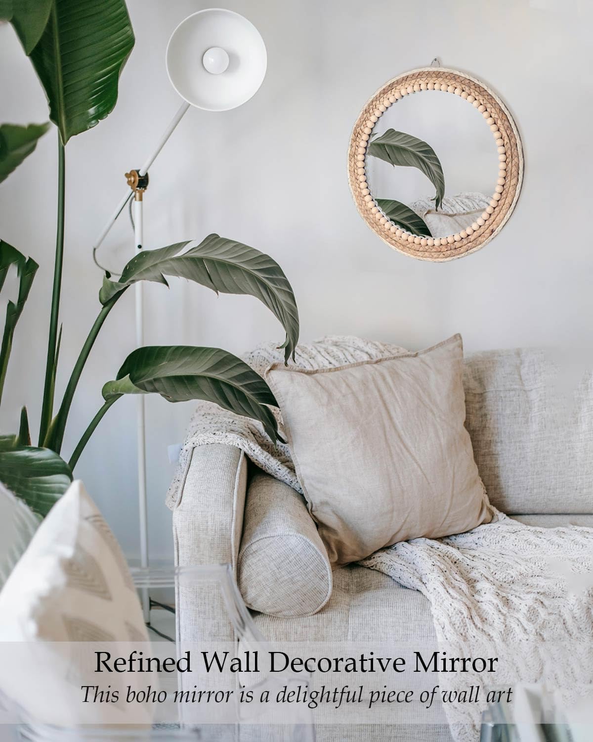 Boho Round Hanging Rattan Circle Nursery Mirror / 15"L x 15"W