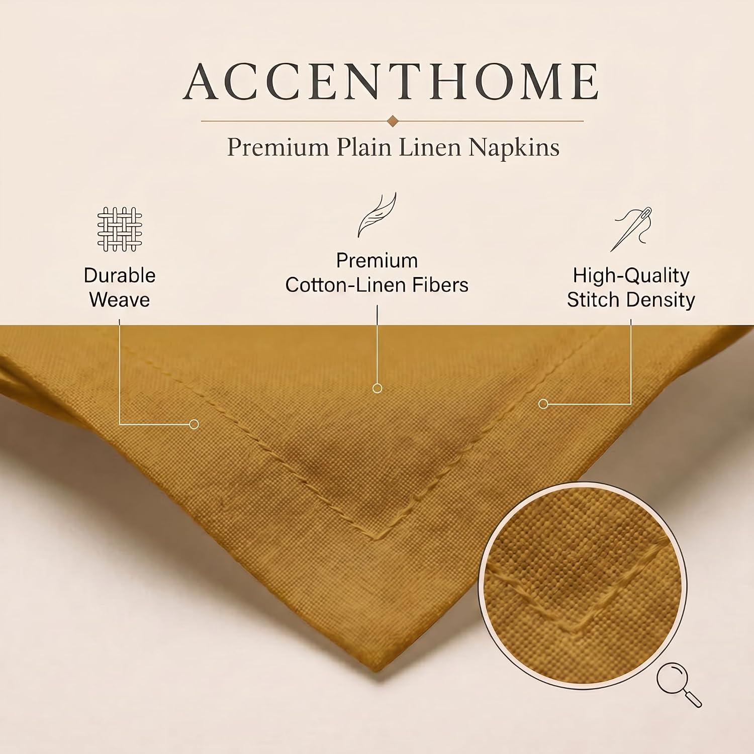 ACCENTHOME Mustard Cotton Linen Napkin Set of 12 18x18 inch Dinner Napkins | Cotton Linen Blend Napkins, Machine Wash