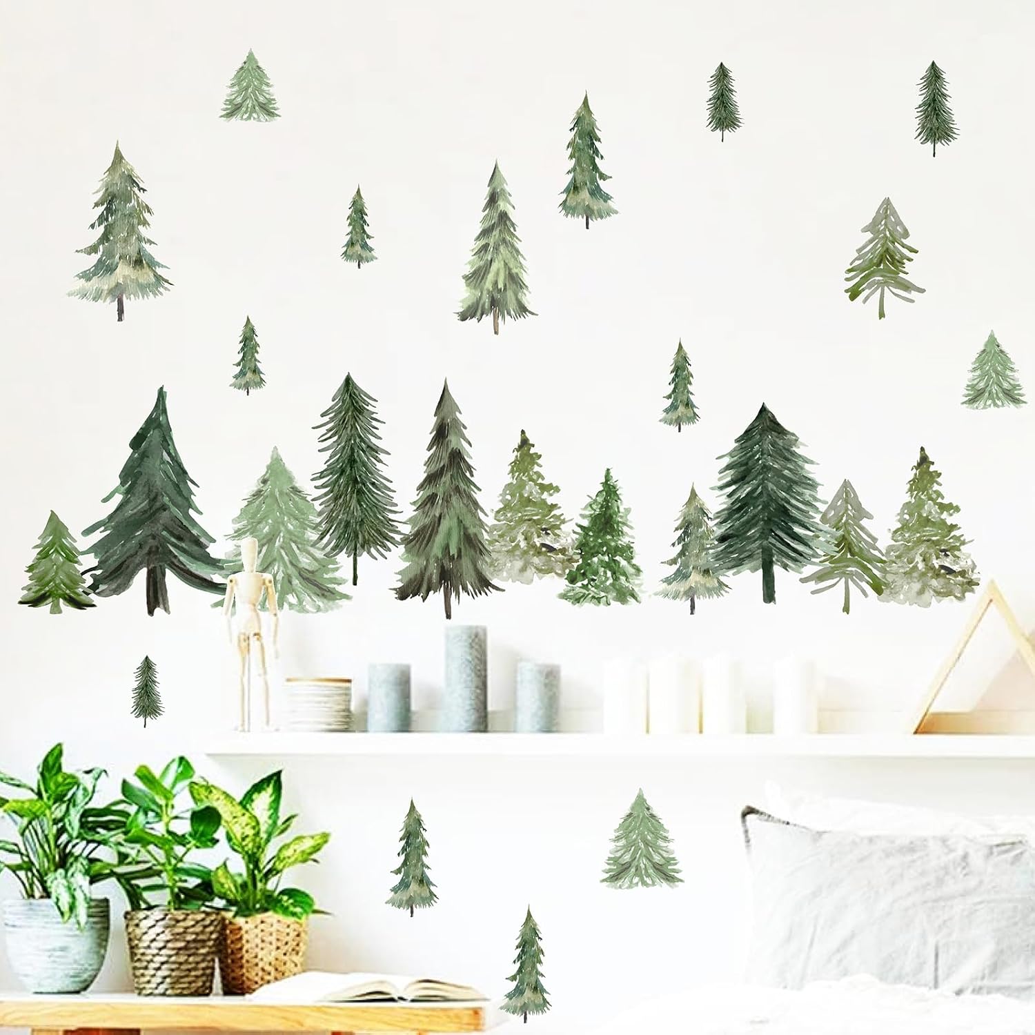 Watercolor Tree Wall Stickers Small Pine Tree Wall Decal Trees Wall Window / Small Tree / Green