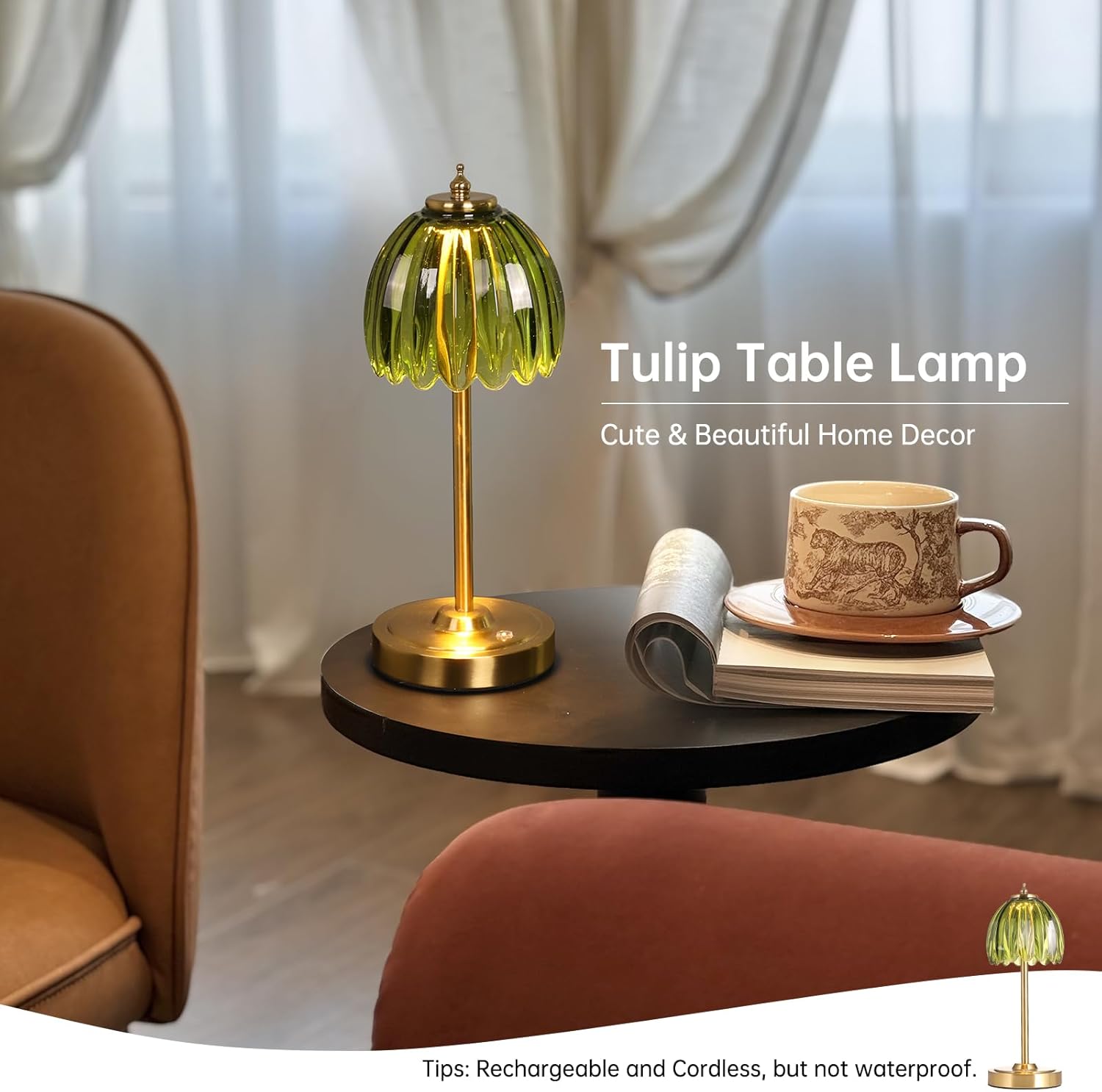 Shenmoyl Set of 2 Tulip Table Lamp with 5000mAh Battery & Touch Control, Cordless Table Lamp with 3 Colors, Dimmable
