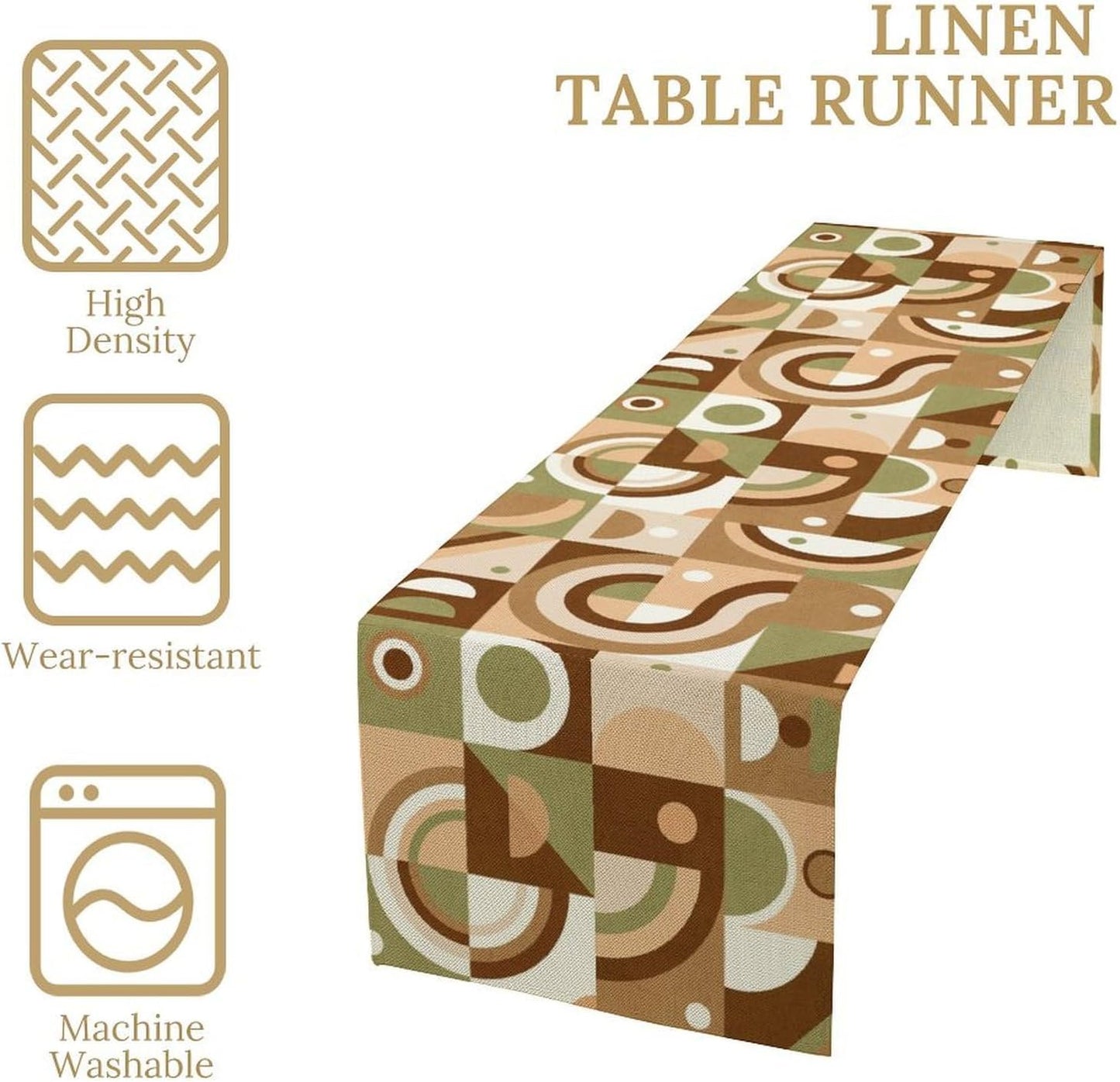 Mid Century Kitchen Table Runner,Abstract Aesthetic Geometric Mid Century Retro Modern Patterns Printed Linen Table