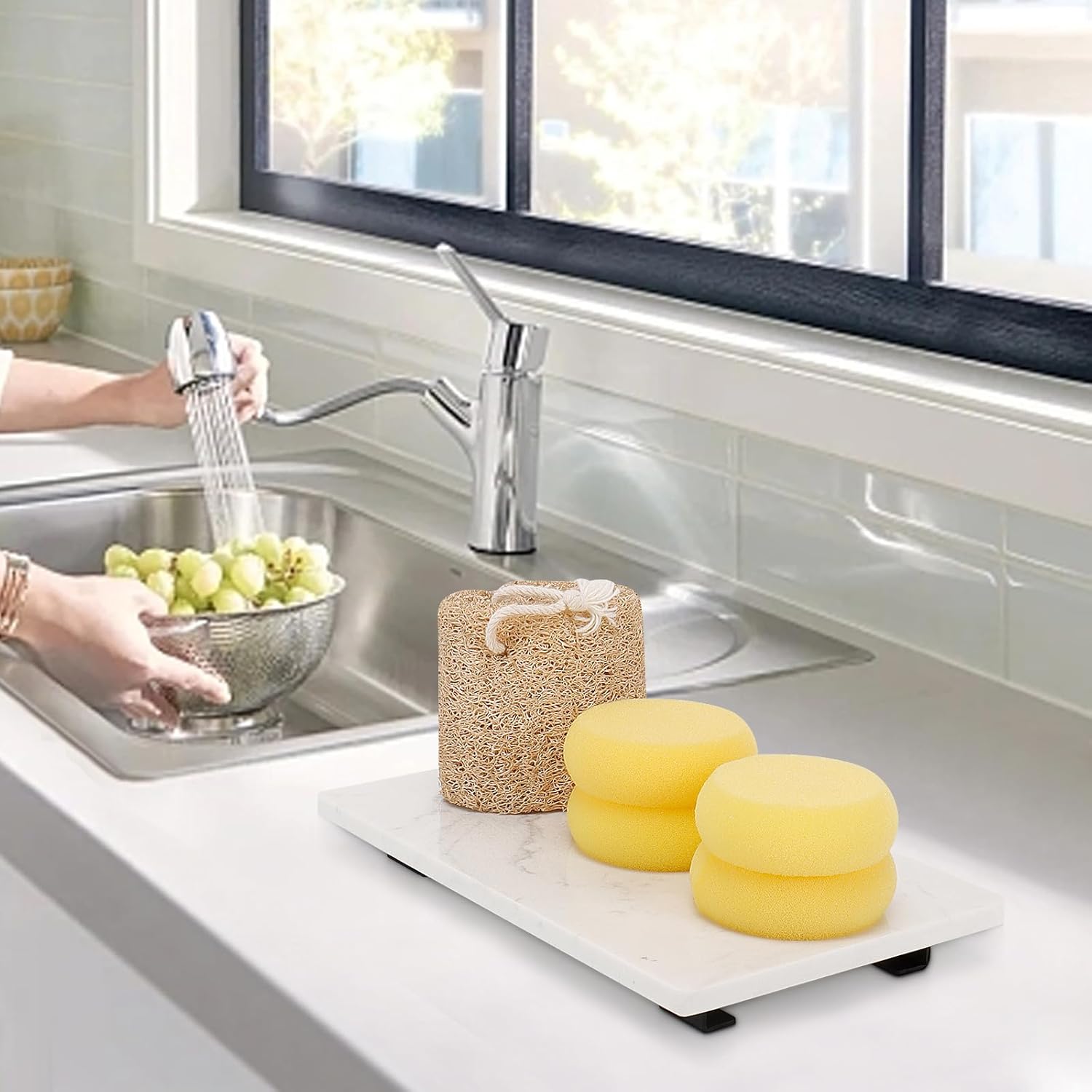 Bathroom Vanity Tray and Marble Kitchen Soap Tray / 10 x 6 x 1 / White