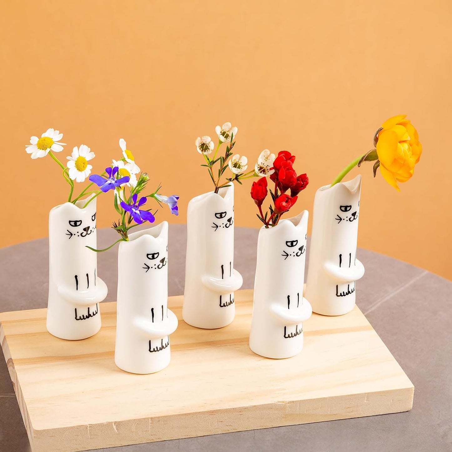 Cat Flower Vase Bud Ceramic Small Mini Handmade Decor / Cat Vase / Set of 5