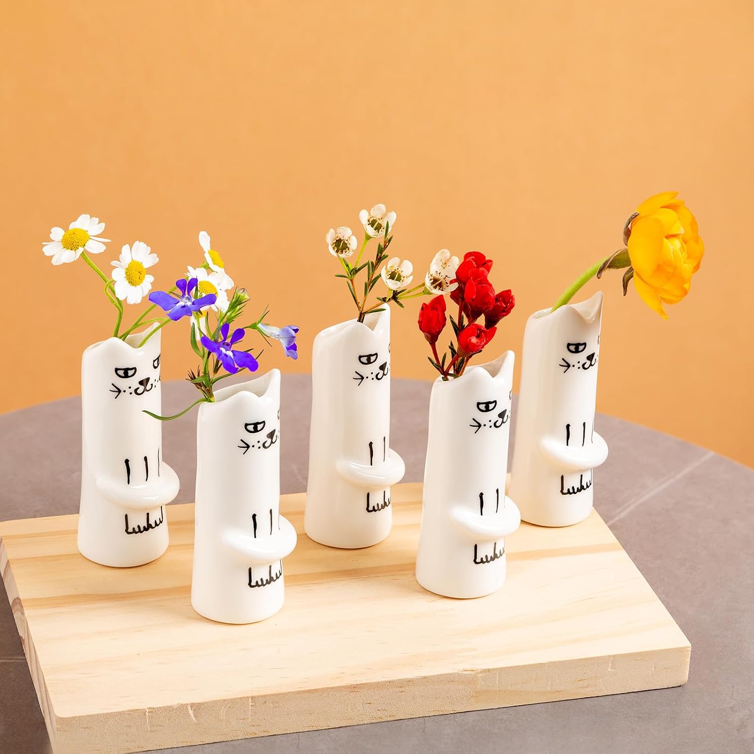Cat Flower Vase Bud Ceramic Small Mini Handmade Decor / Cat Vase / Set of 5