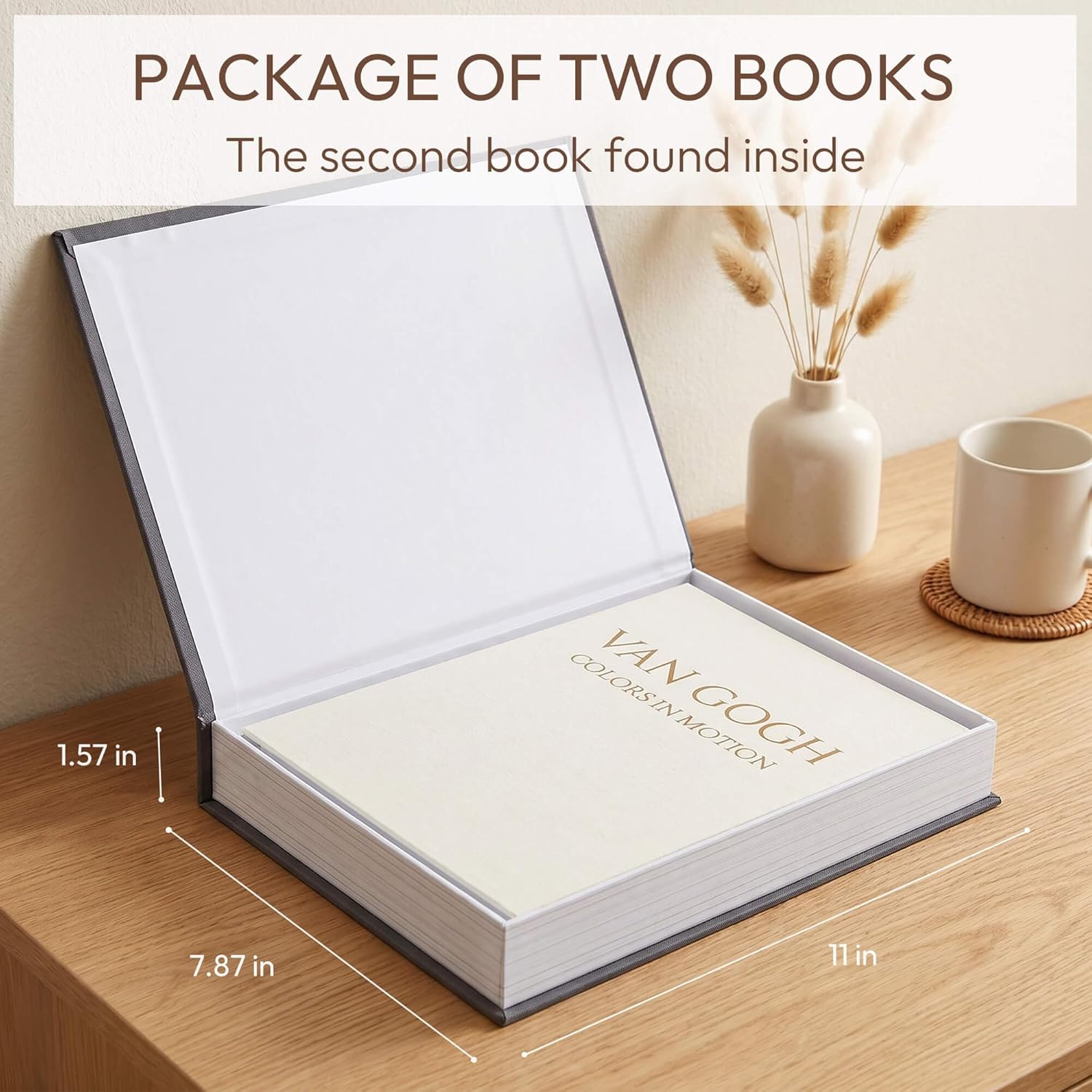 Linen Cover / Decorative Storage Books / Black-beige / Set of 2