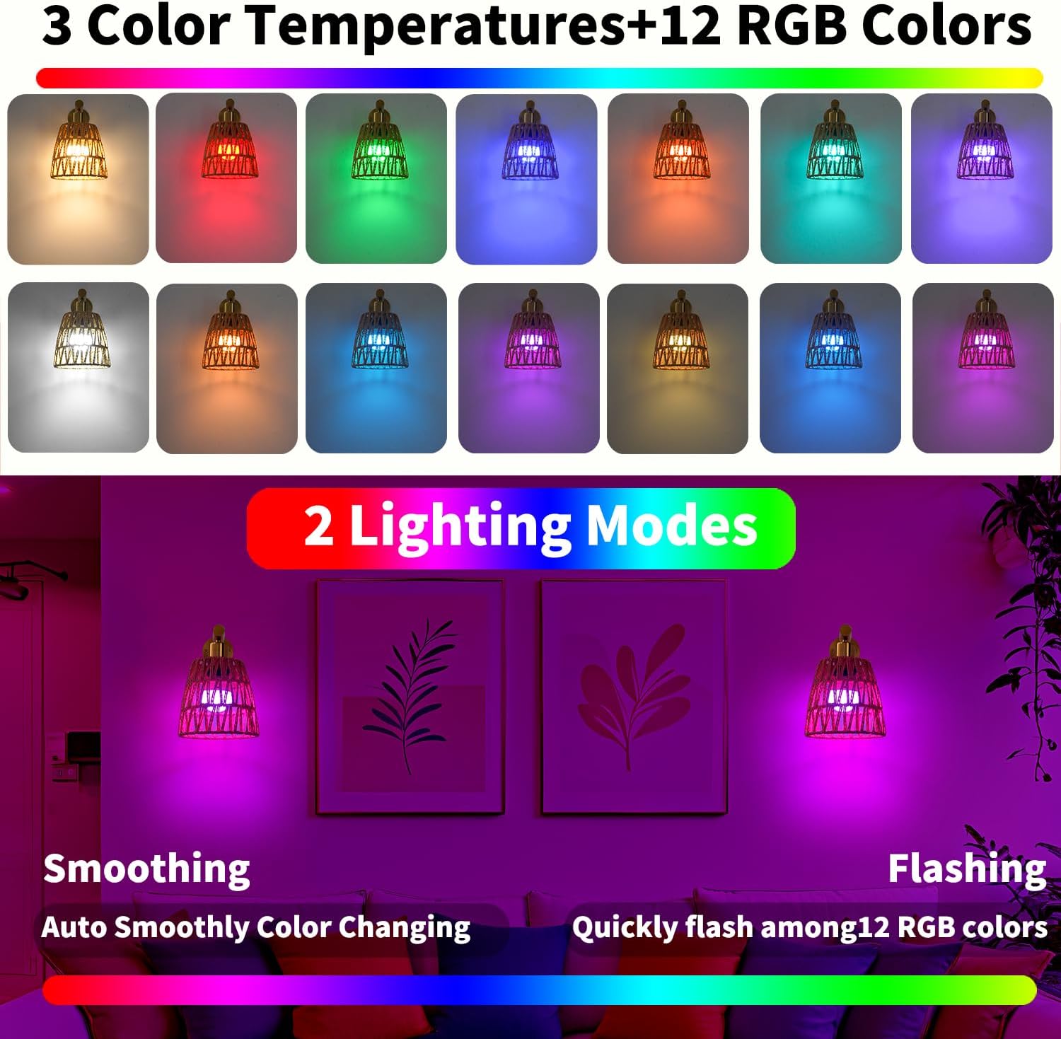 Battery Operated Wall Sconce Set of 2, Gold Battery Wall Sconces, USB Rechargeable Wall Lights with 2500mAh Dimmable