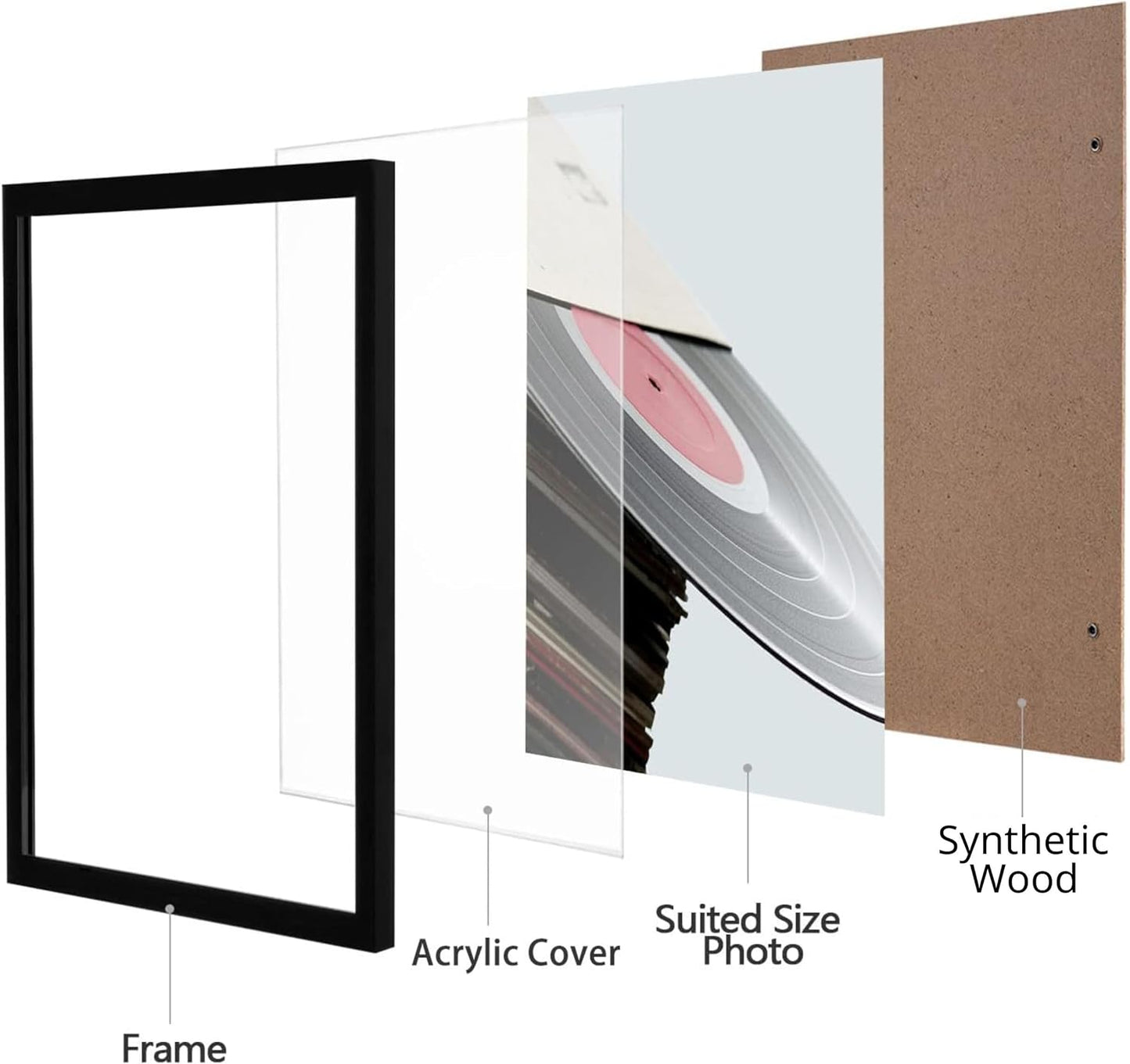 eletecpro Vinyl Record Frame, 12.5 x 12.5 in, Black, 9 Pack | Fits 12x12 LP and Album Cover, Easy Wall Mount, Acrylic