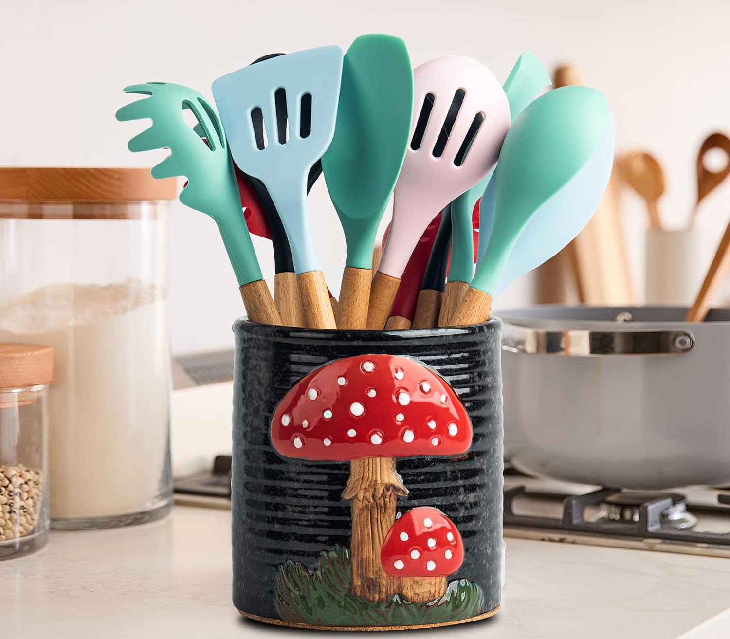 Mushroom Kitchen Utensil Holder For Countertop Ceramic Utensil Holder