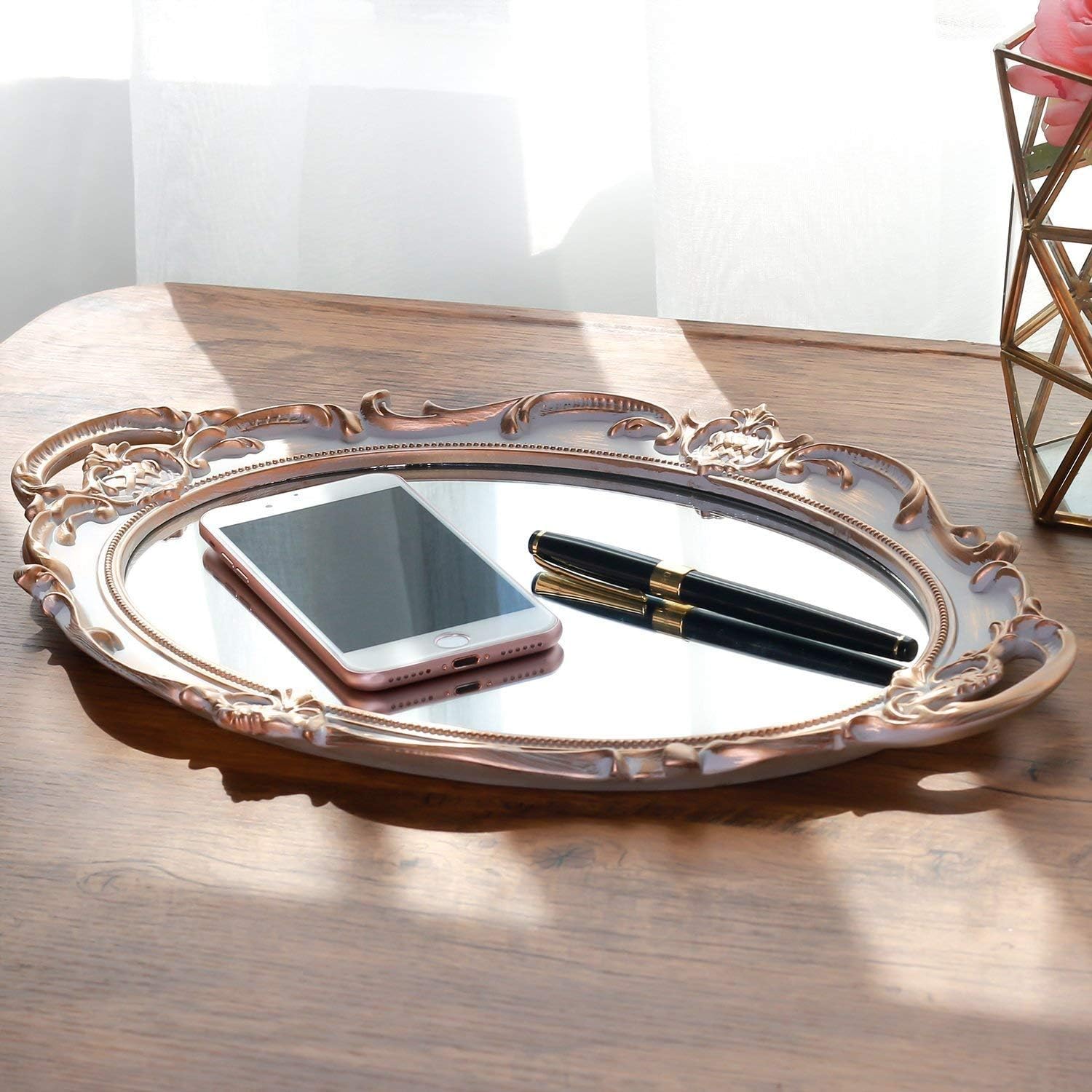 Serving Tray / Makeup Organizer / Golden Gray / 9.8 x 14.6
