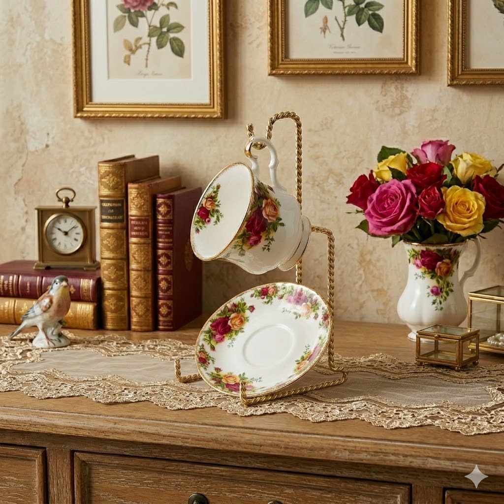 Gold Tea Cup Display Stand Metal Twist Wire Teacup / 6.5 Inch Gold Twist Wire / 6.5 Inch / Set of 6