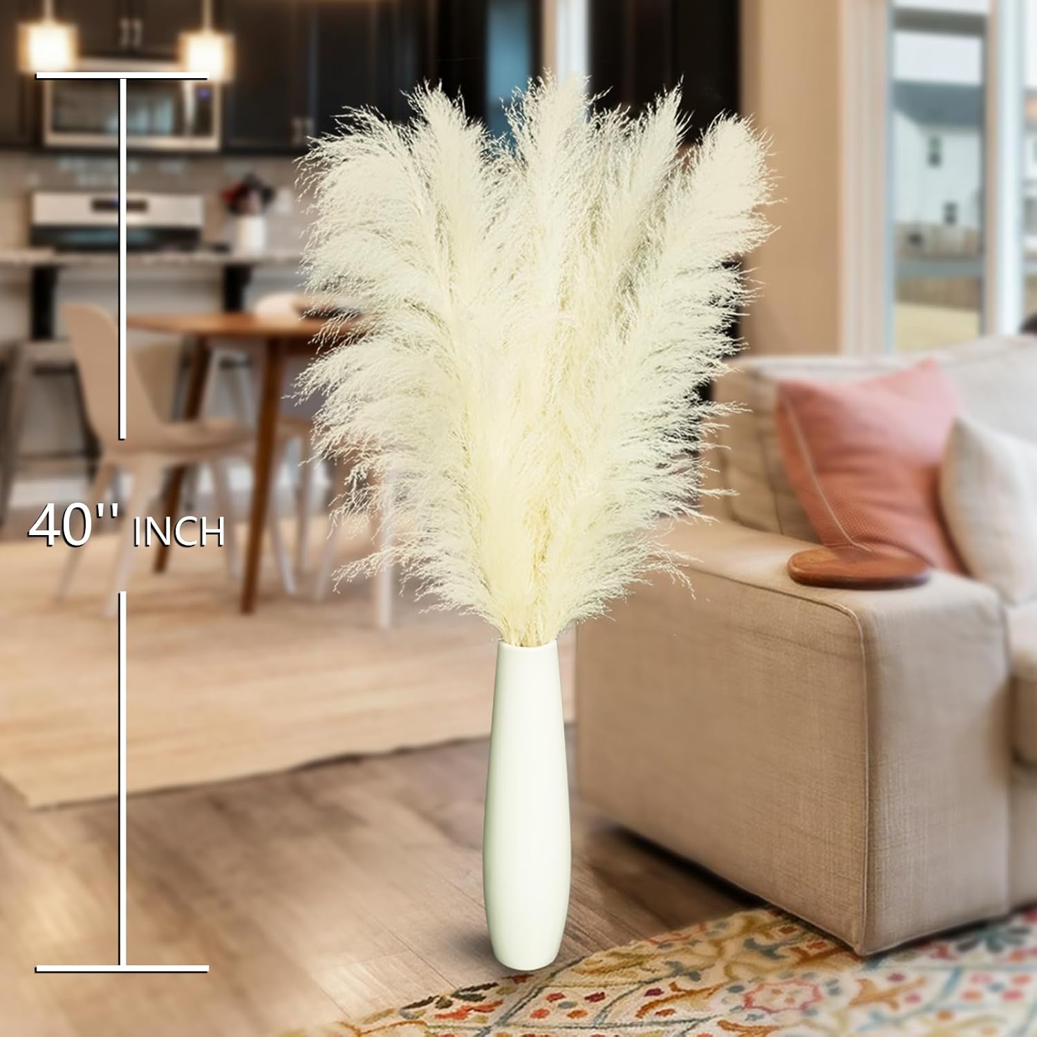 Tall Pampas Grass for Floor Vases / White-40 / Set of 10