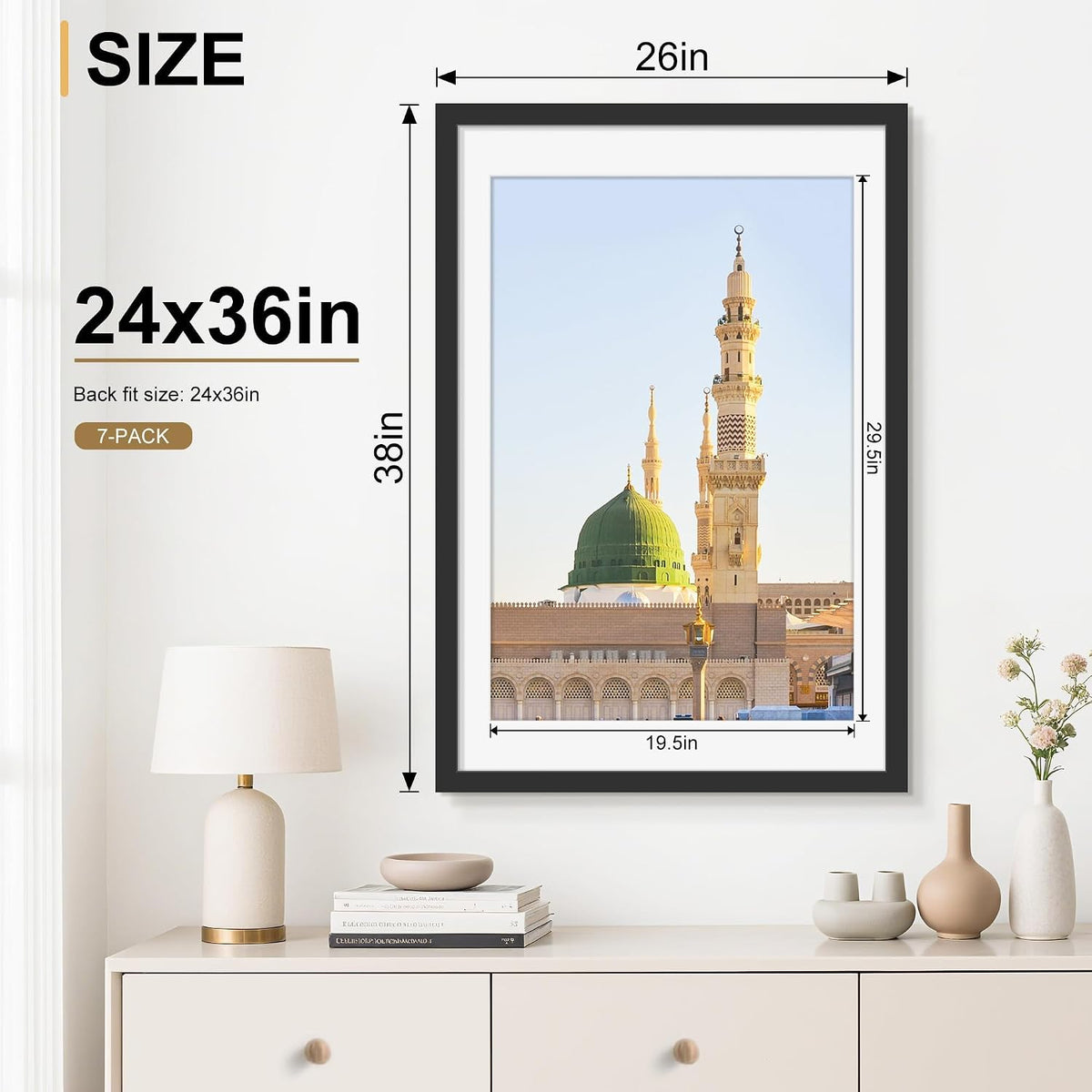 24x36 Poster Frame Set of 7, Black Wall Gallery Picture Frames | Fits 20x30 Posters With Mat or 24x36 Without Mat