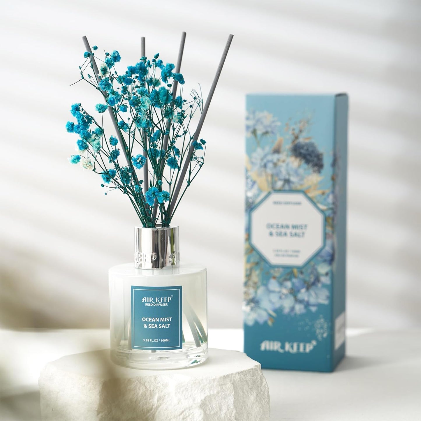 Reed Diffuser Set / Ocean Mist & Sea Salt / Real Flower/3.38ounce/