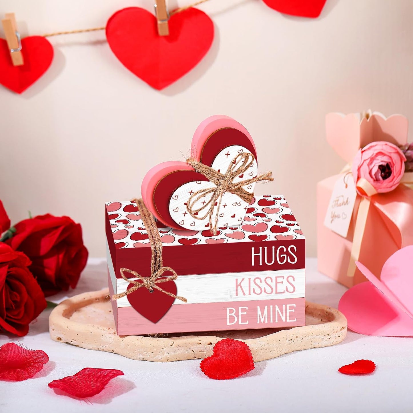 Valentine's Day Decorations Table Decor Rustic Wooden Signs Valentines Tiered / Heart / Set of 4