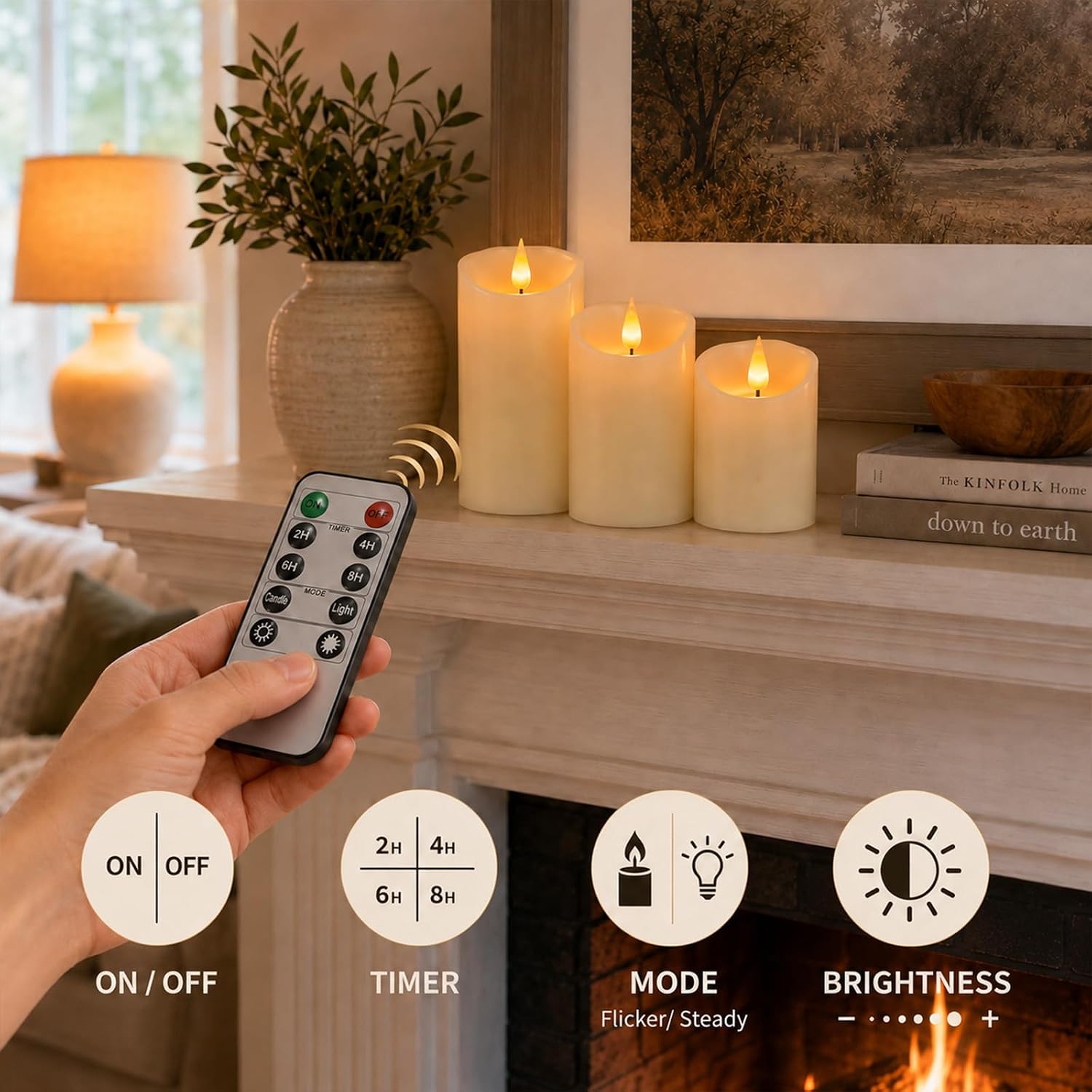 Lezonic Rechargeable Flickering Flameless Candles Battery Operated with Remote and Timer, Pack of 3(D 3'' X H