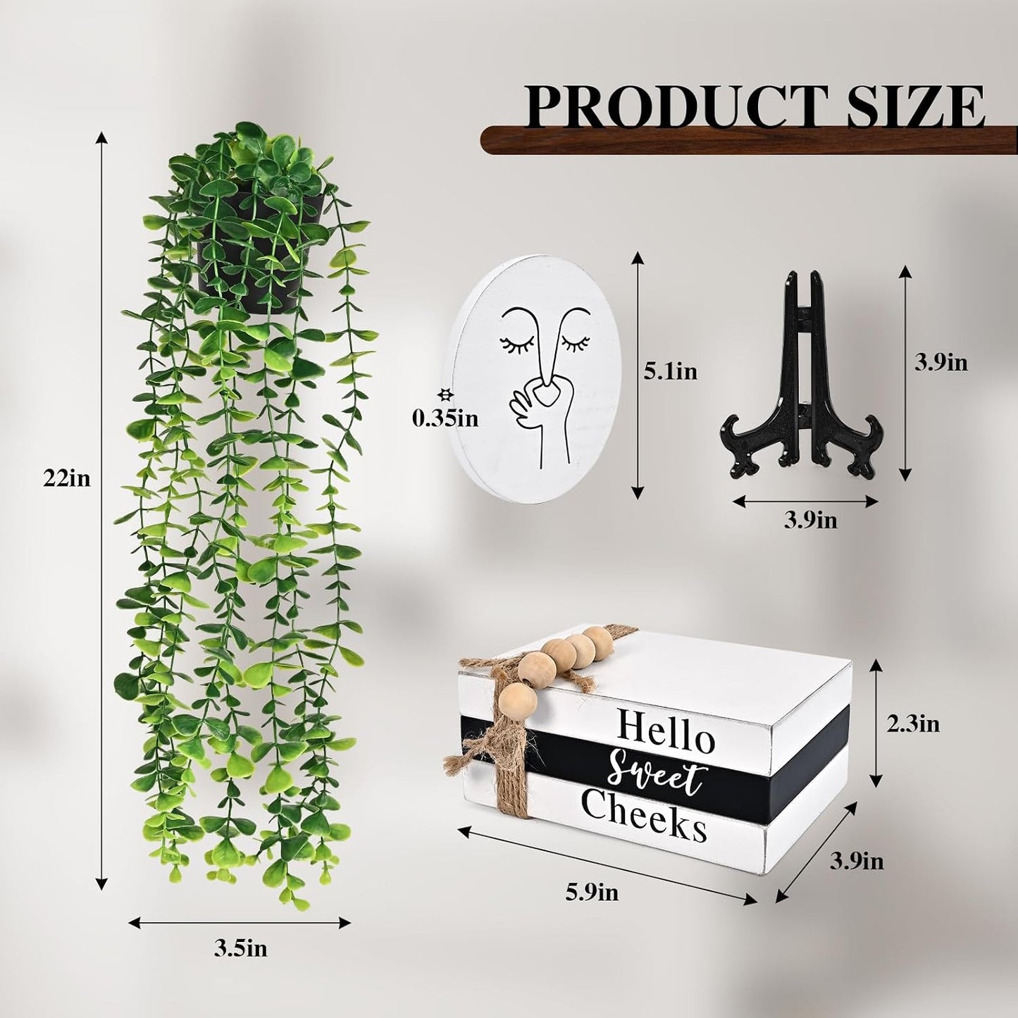 Fake Plant / Round Humorous Sign and Book Stack