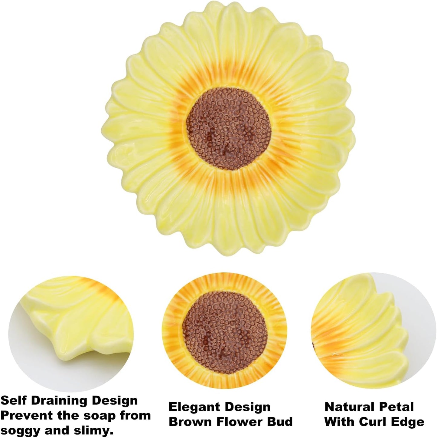 Self Draining Soap Dish Inspired by Daisy Flower Ceramic Waterfall Soap Dish Soap Savers / Yellow