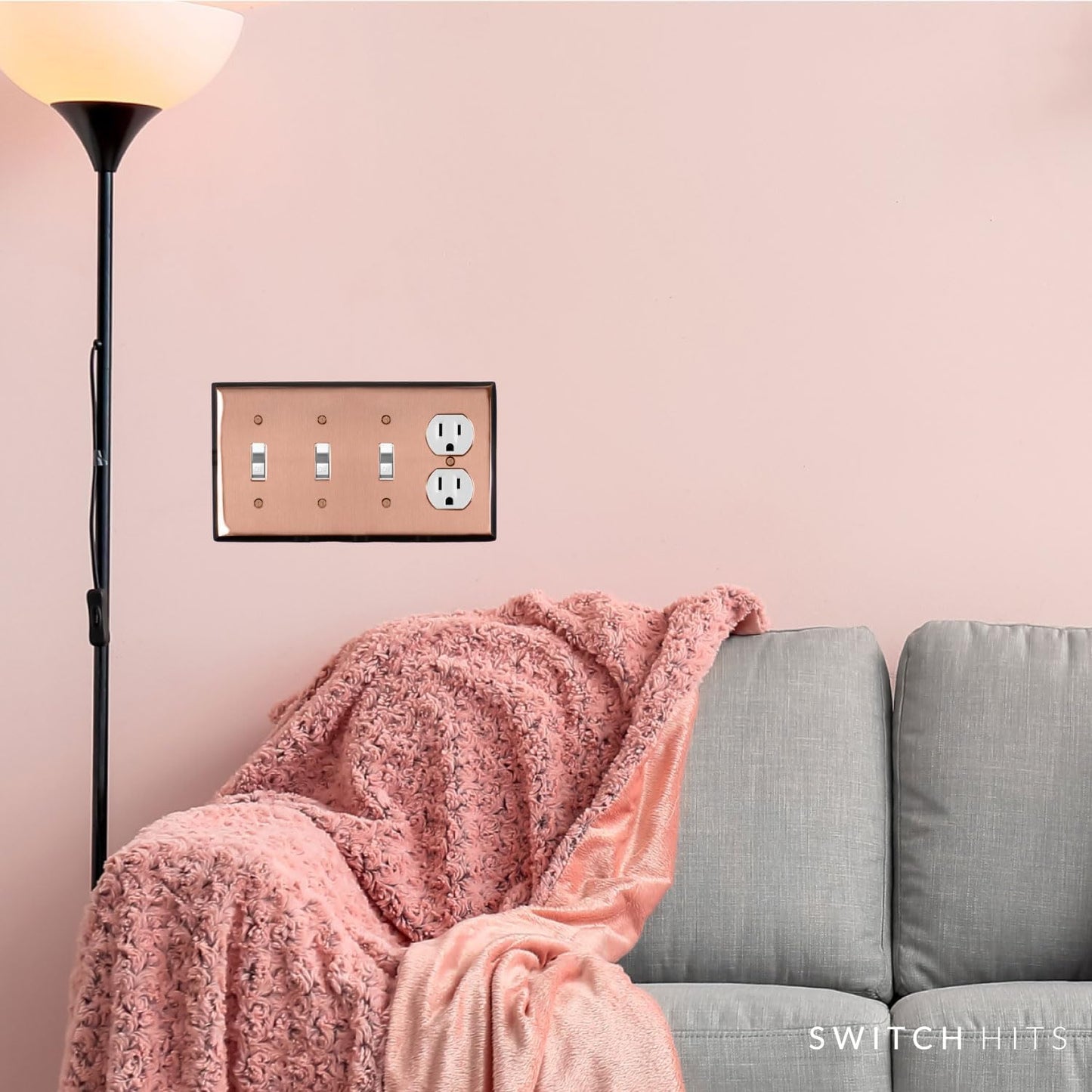 Pink Antique Copper Outlet Wall Plate | 3 Toggle - 1 Duplex | 8.25" x 4.5" | Hand-Polished Brass Construction