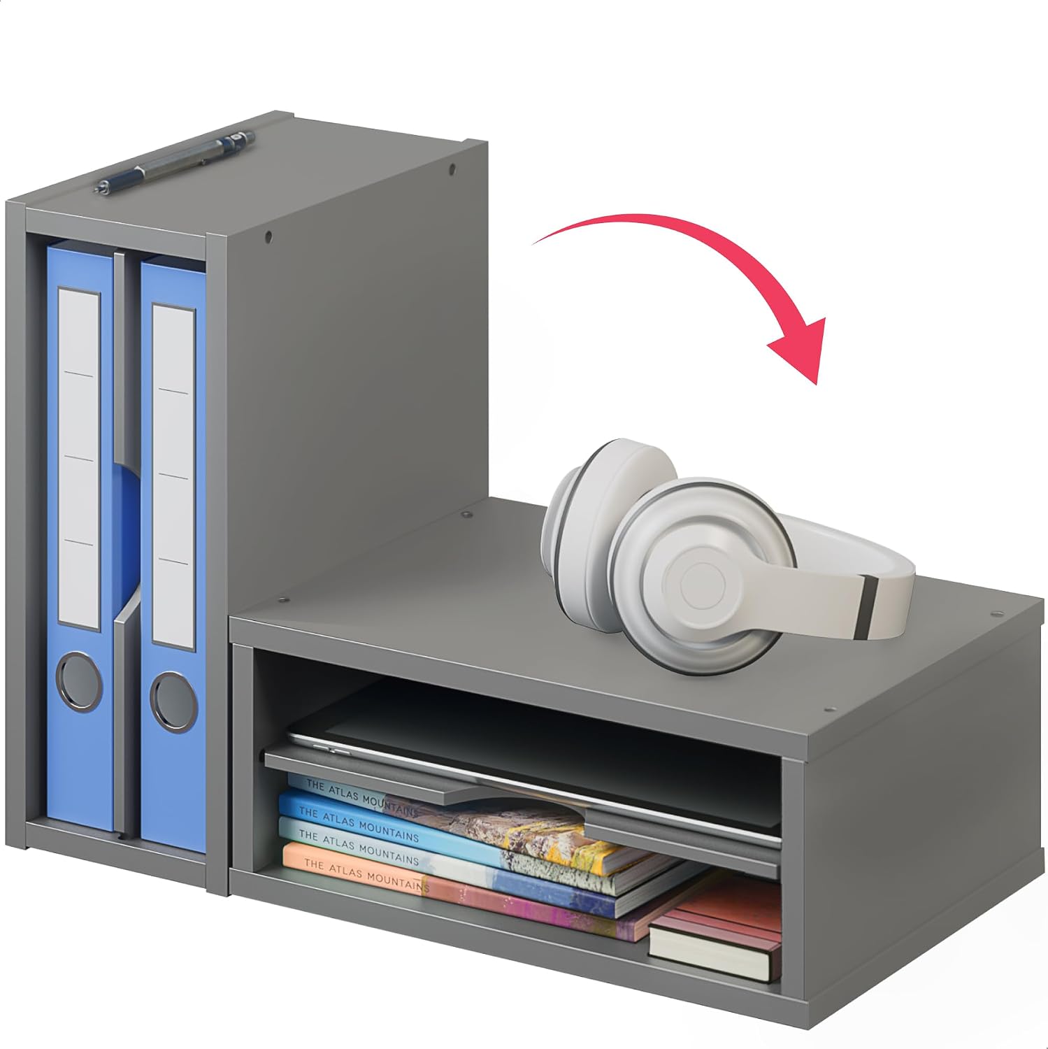 Ballucci File Organizer, 2-Tier Document Paper Sorter, Stackable Wood Desk Organizer Mail Holder, Monitor Stand with